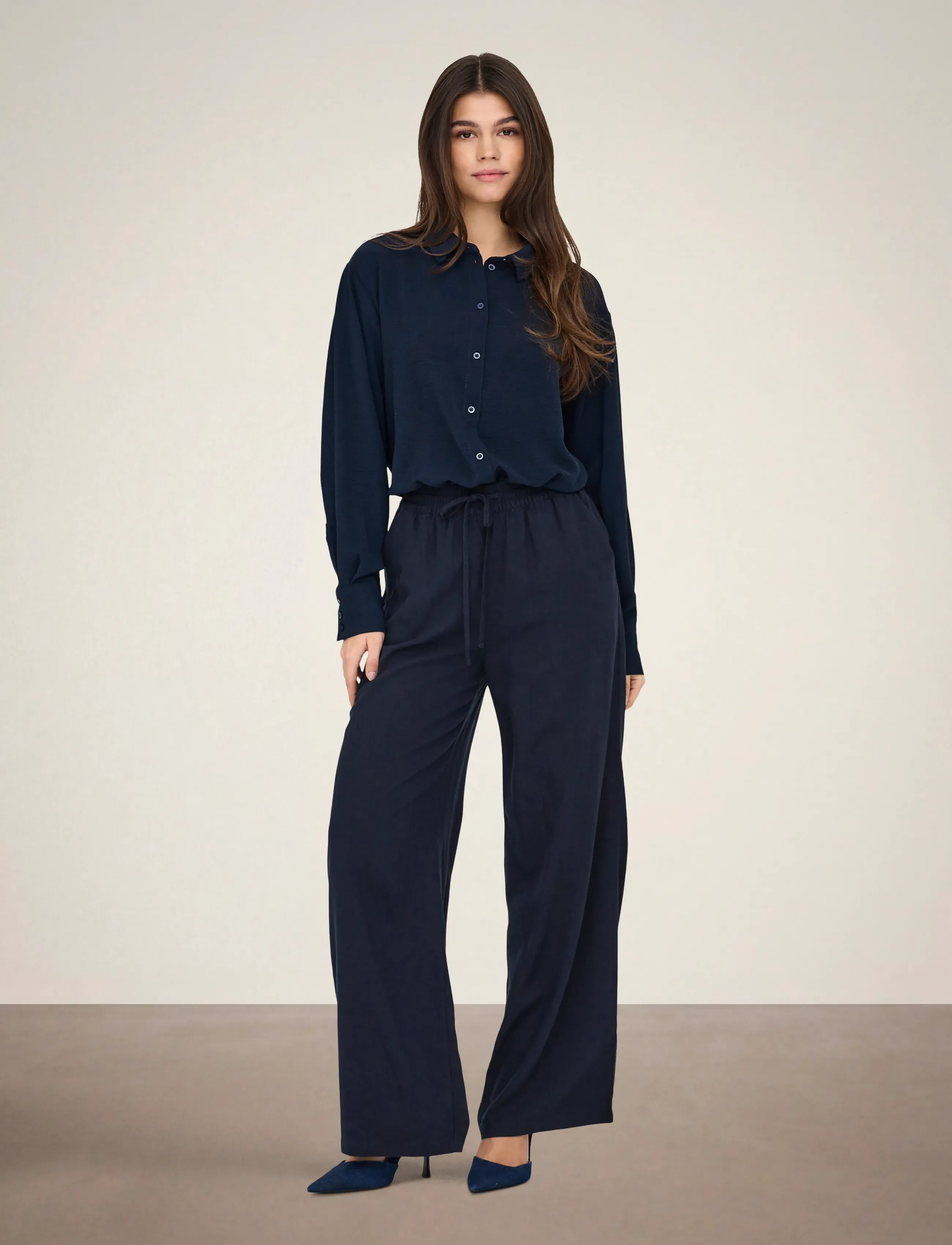 JDY - JDYSAY HW LINEN WIDE PANT WVN NOOS - hørbukser - sky captain - 4