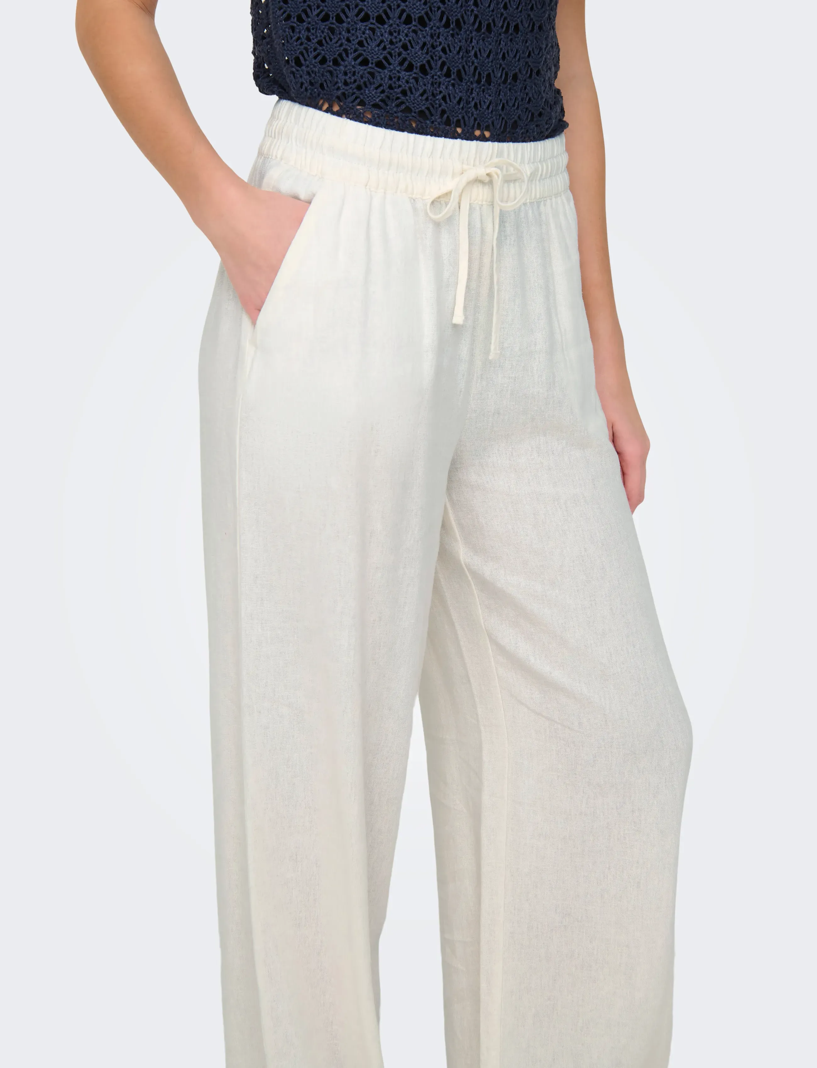 JDY - JDYSAY HW LINEN WIDE PANT WVN NOOS - linbukser - snow white - 4
