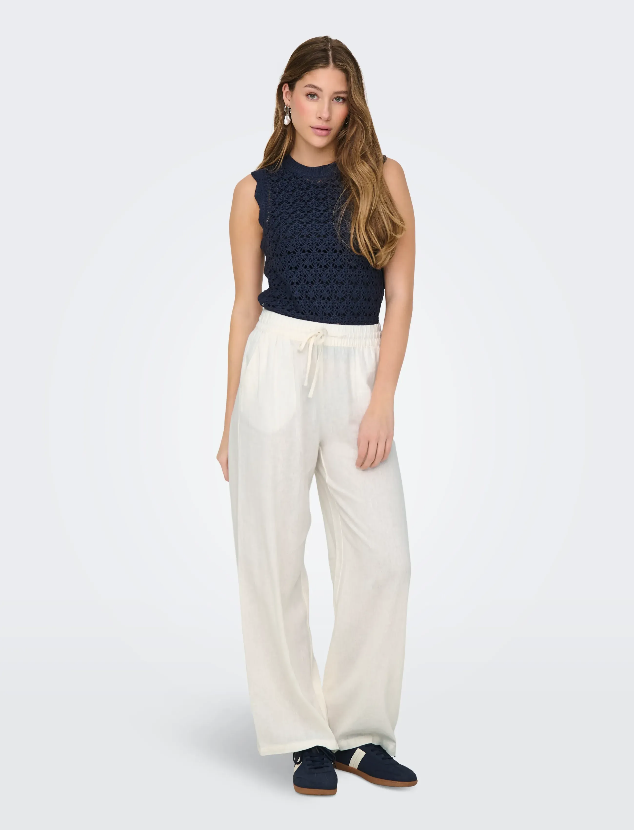JDY - JDYSAY HW LINEN WIDE PANT WVN NOOS - linbukser - snow white - 5