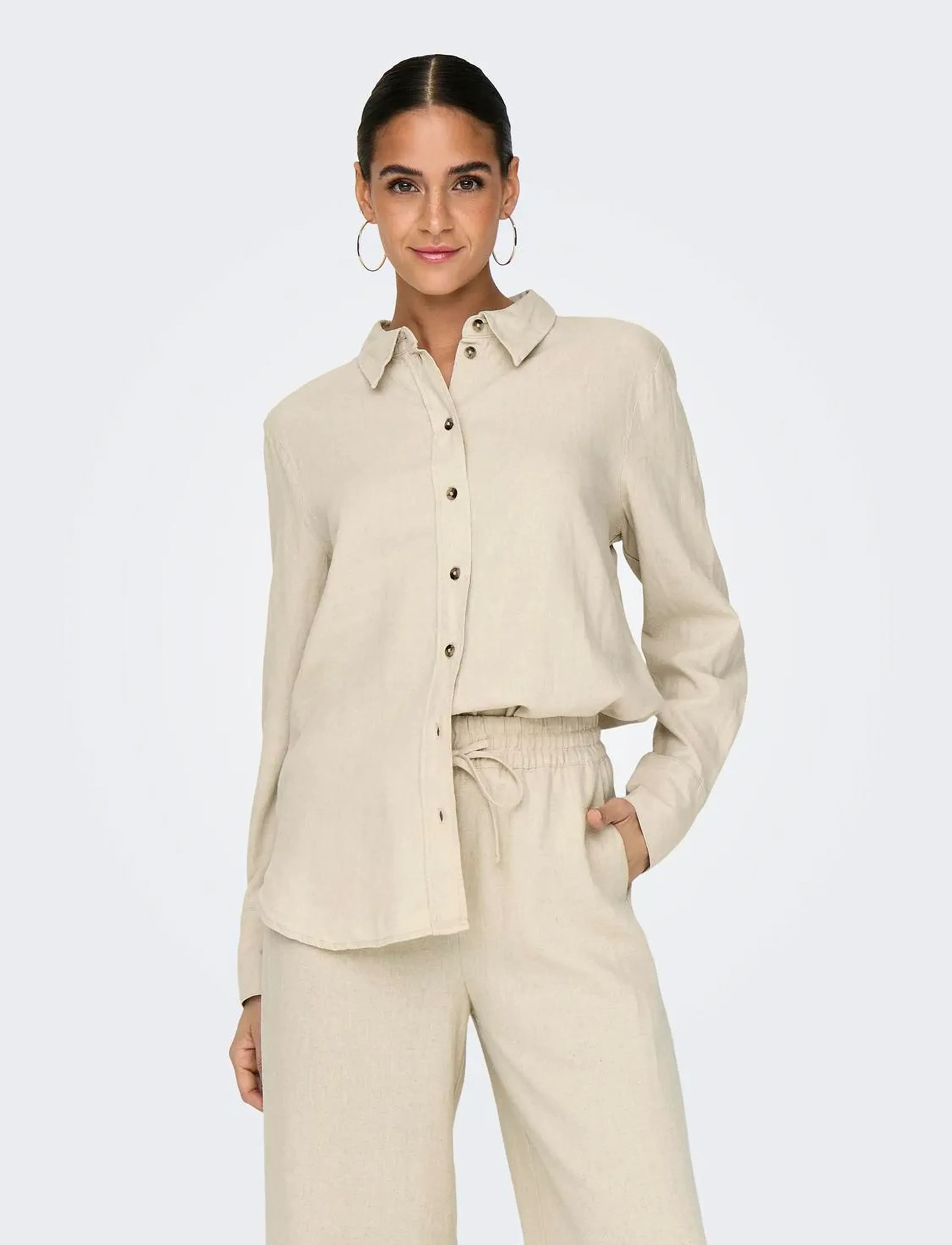 JDY JDYSAY L/S LINEN LOOSE SHIRT WVN NOOS - Krekli - OATMEAL / beige