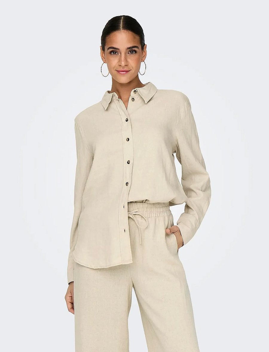 JDY - JDYSAY L/S LINEN LOOSE SHIRT WVN NOOS - langärmlige hemden - oatmeal - 0