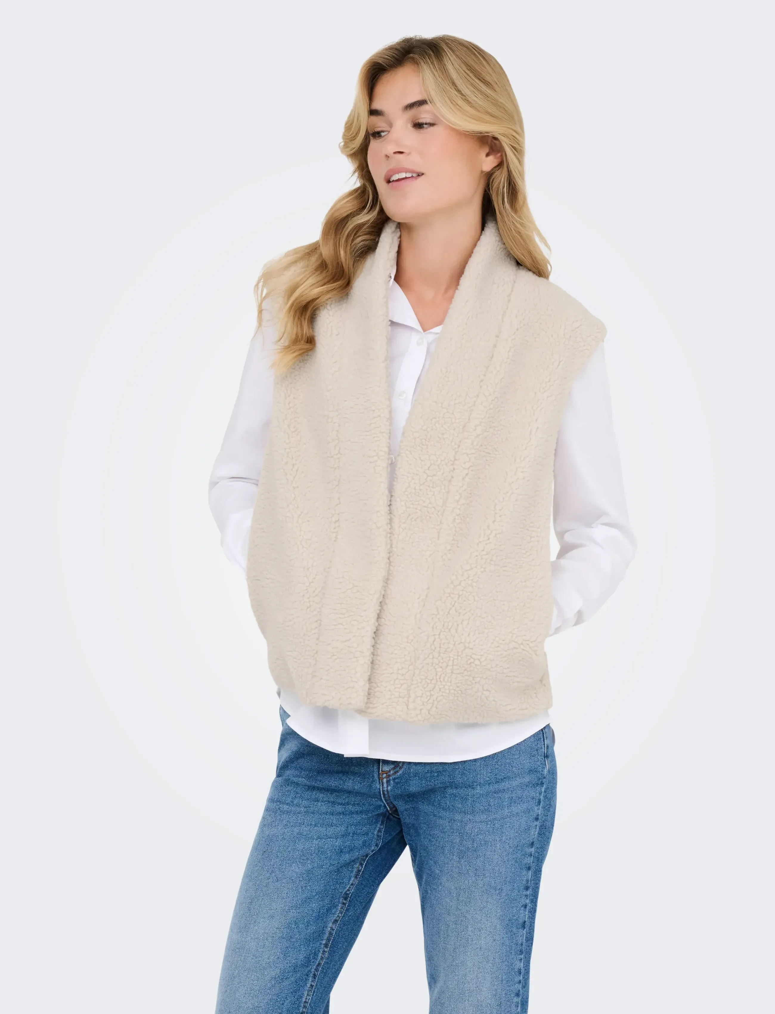 JDY birdy Teddy Open Vest Otw Noos, Kvinder, Åben Teddy Vest, Cream, Str: XS/S
