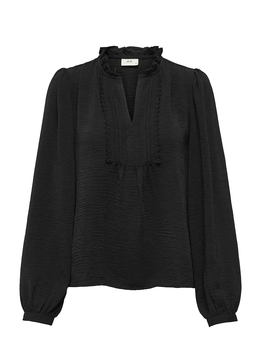 JDY - JDYRACHEL LIFE L/S PINTUCK TOP WVN NOOS - langærmede bluser - black - 1