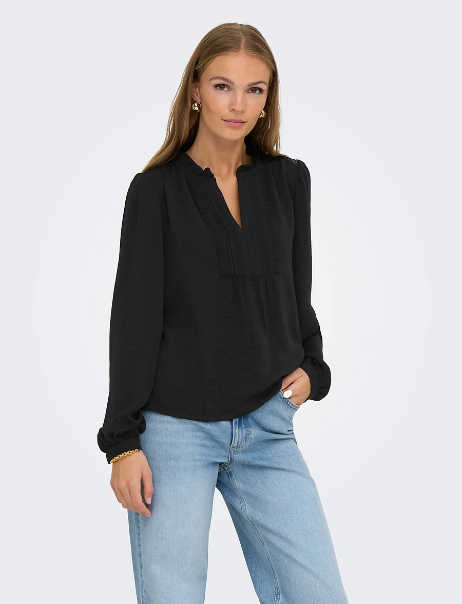 JDY - JDYRACHEL LIFE L/S PINTUCK TOP WVN NOOS - langærmede bluser - black - 0