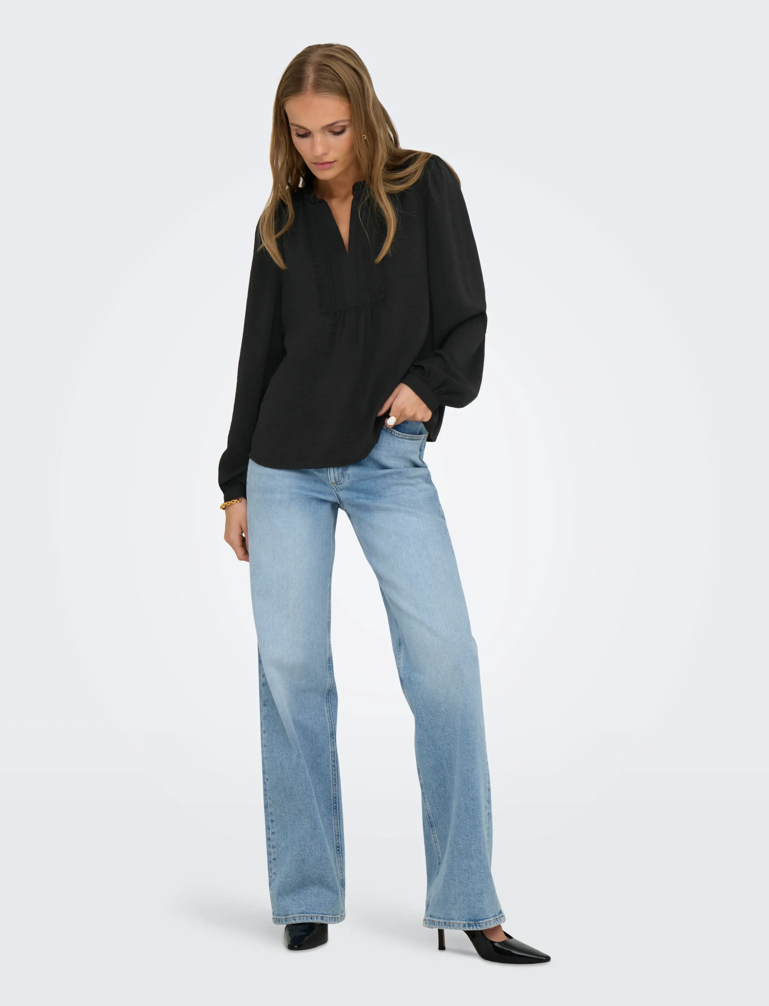 JDY - JDYRACHEL LIFE L/S PINTUCK TOP WVN NOOS - langærmede bluser - black - 4