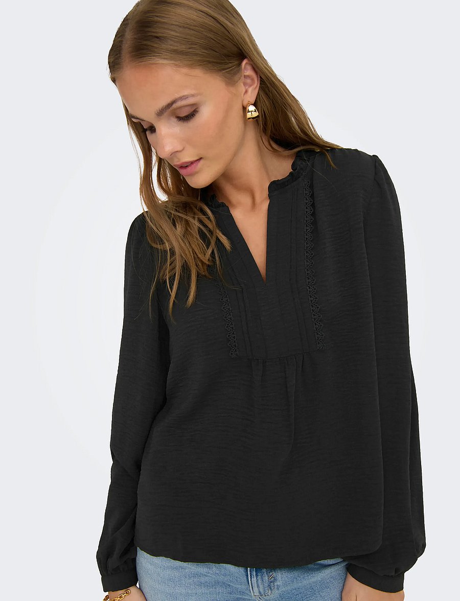 JDY - JDYRACHEL LIFE L/S PINTUCK TOP WVN NOOS - langærmede bluser - black - 5