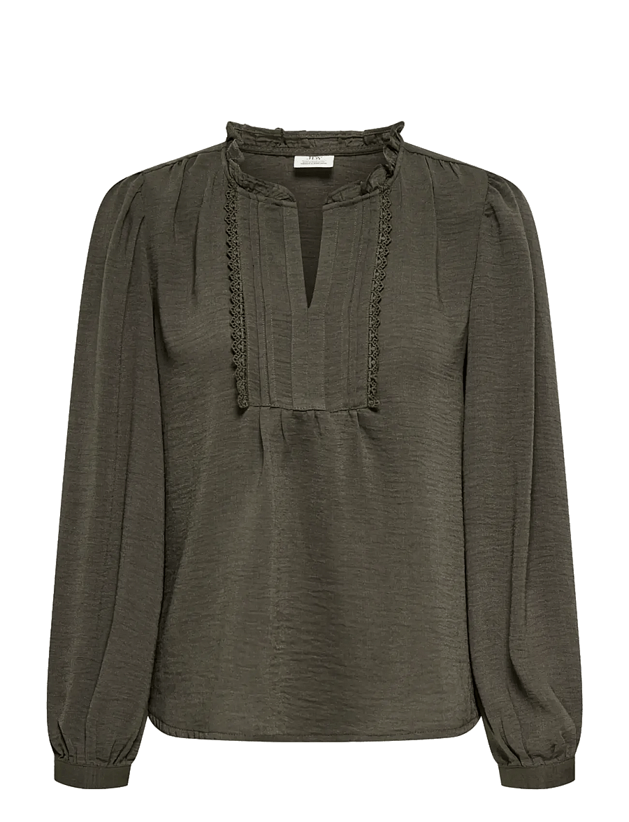 JDY - JDYRACHEL LIFE L/S PINTUCK TOP WVN NOOS - langærmede bluser - black olive - 1