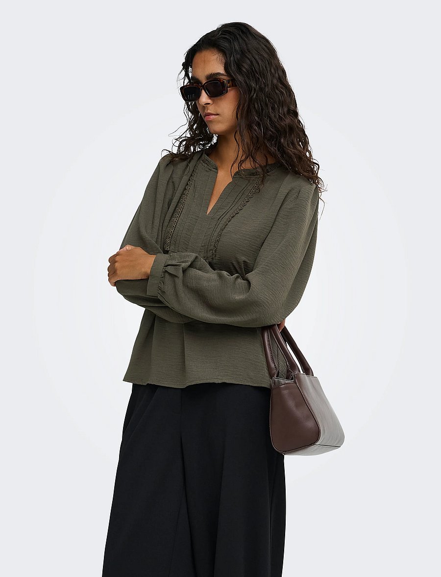 JDY - JDYRACHEL LIFE L/S PINTUCK TOP WVN NOOS - langærmede bluser - black olive - 0
