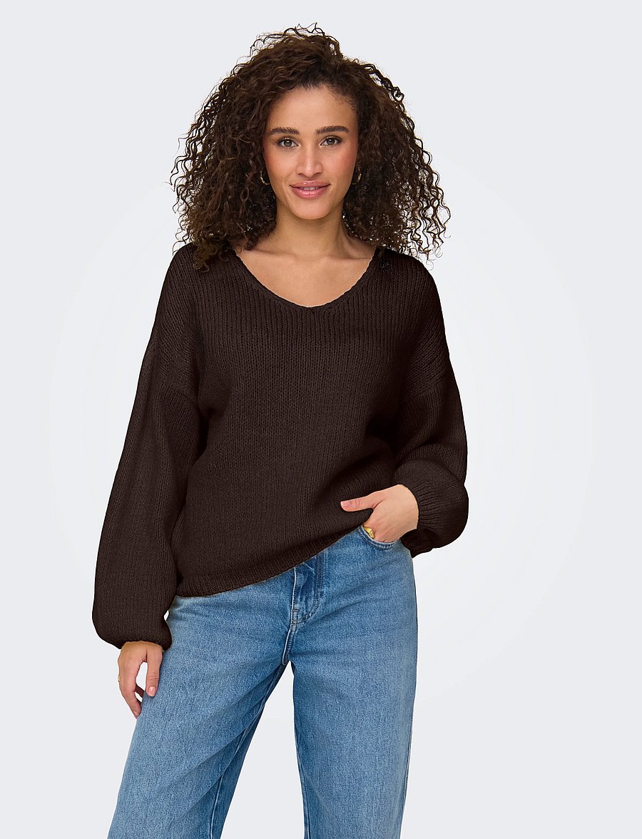 JDY - JDYDINEA L/S REVERSIBLE PULLOV. KNT NOOS - striktrøjer - chocolate torte - 0