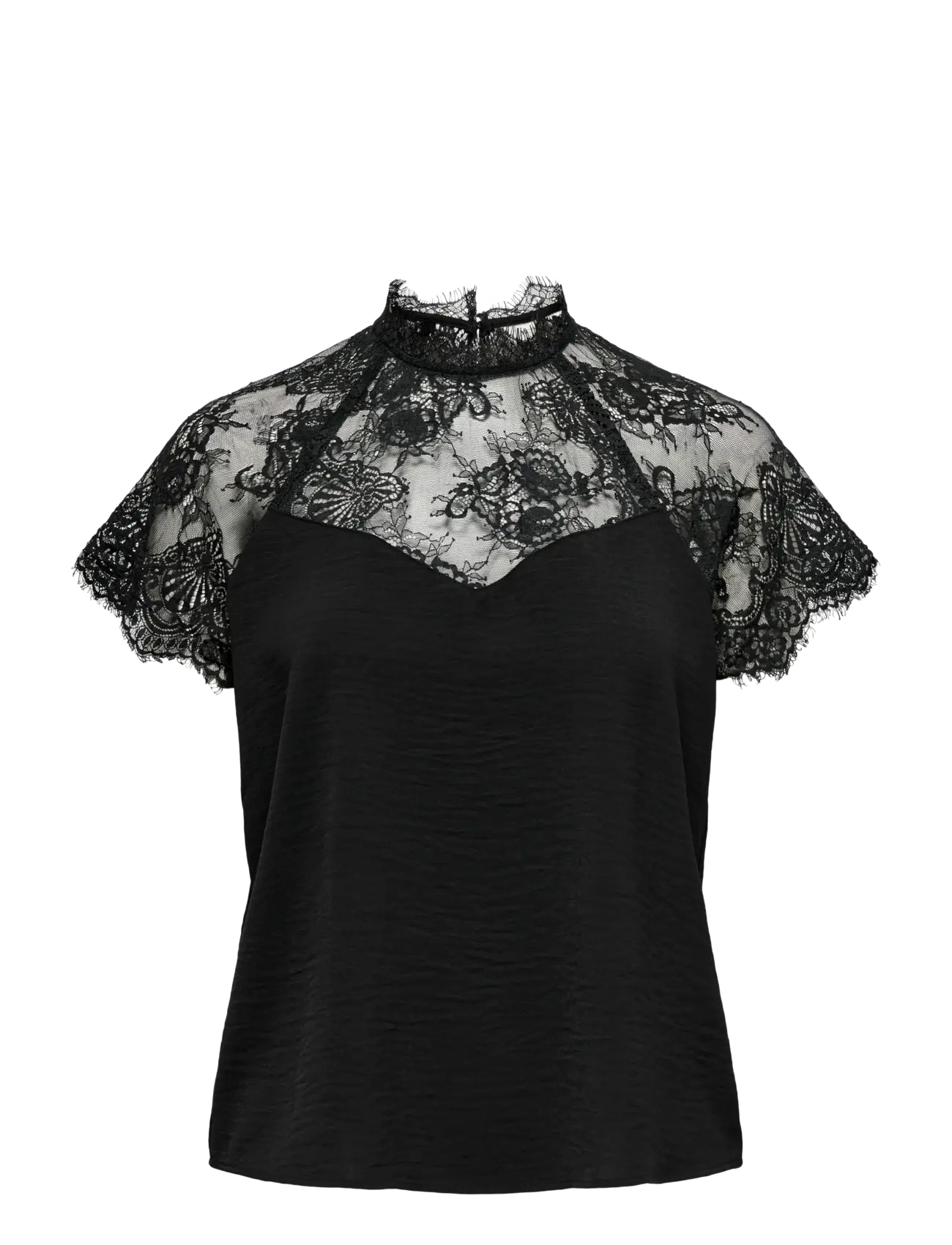 JDY - JDYLION S/S LACE TOP WVN DIA - kurzärmelige blusen - black - 1