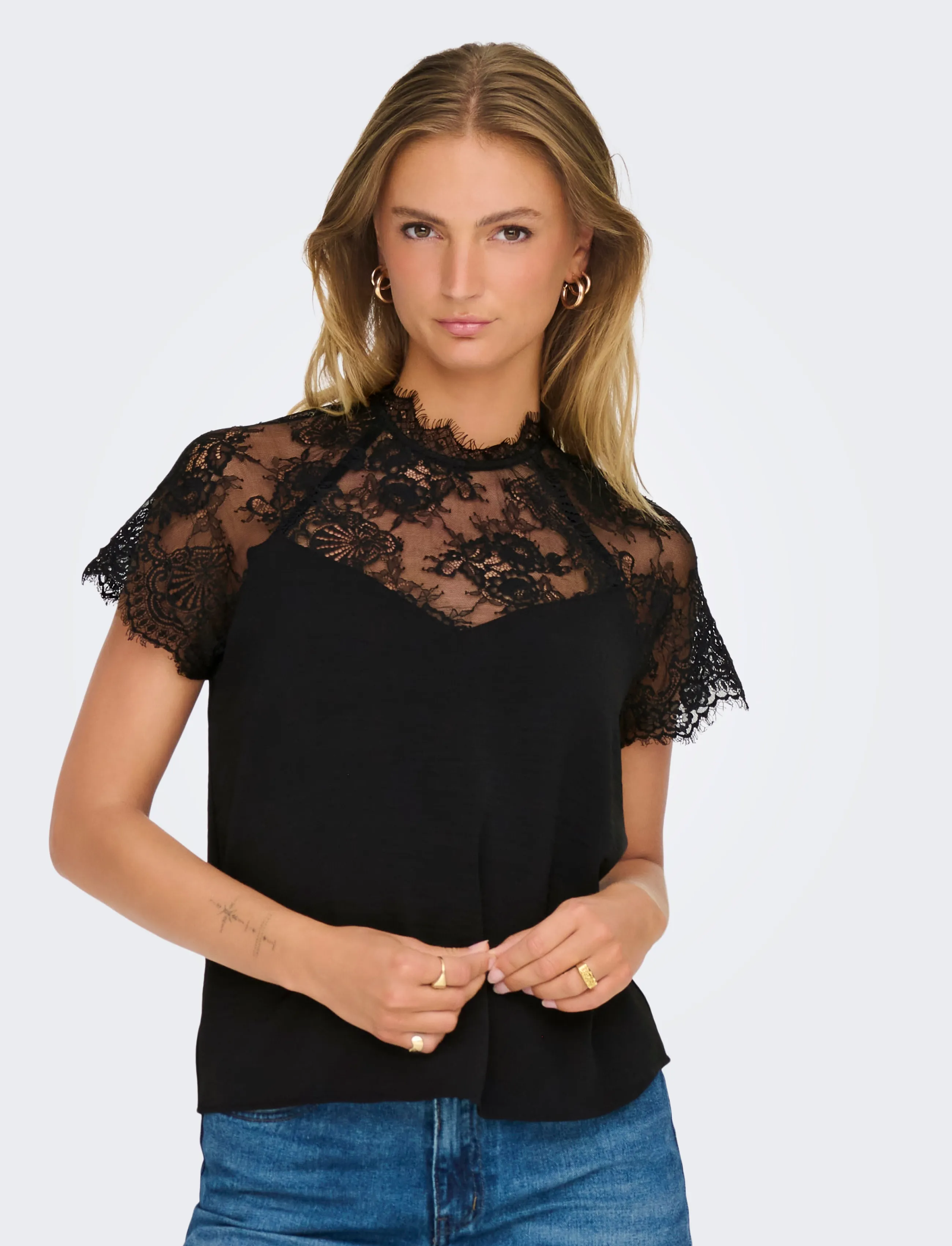 JDY Jdylion S/S Lace Top Wvn Dia toppar dam – bild 6