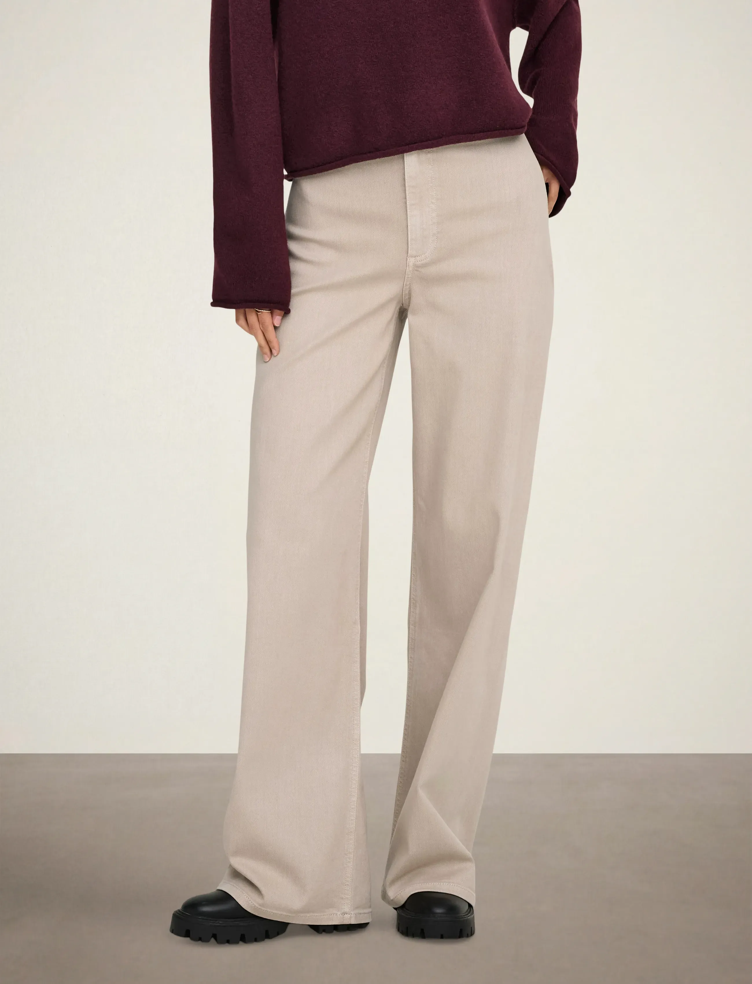 JDY JDYIRIS STRETCH HW WIDE PANT PNT NOOS - Teksad - CHATEAU GRAY / cream