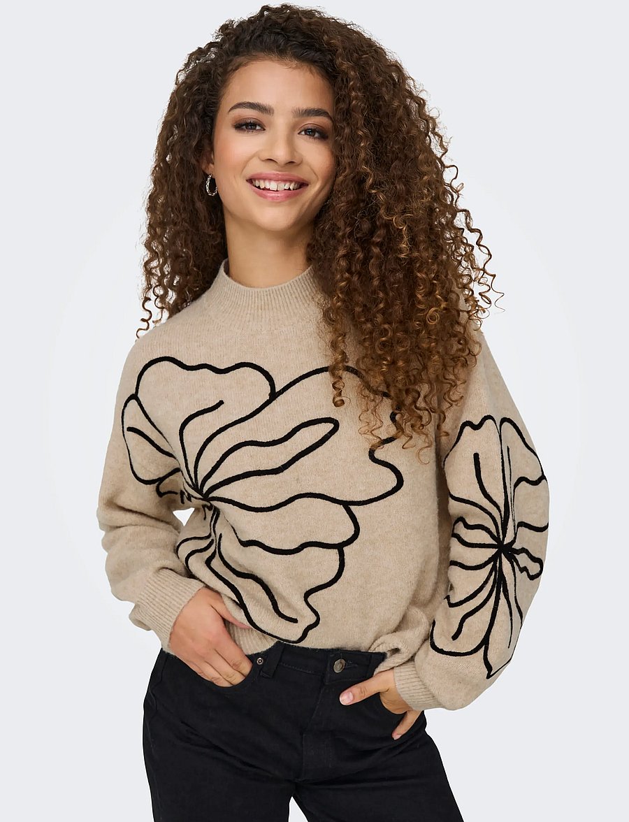 JDY - JDYJELLA L/S FLOWER PULLOVER KNT NOOS - cement - 4