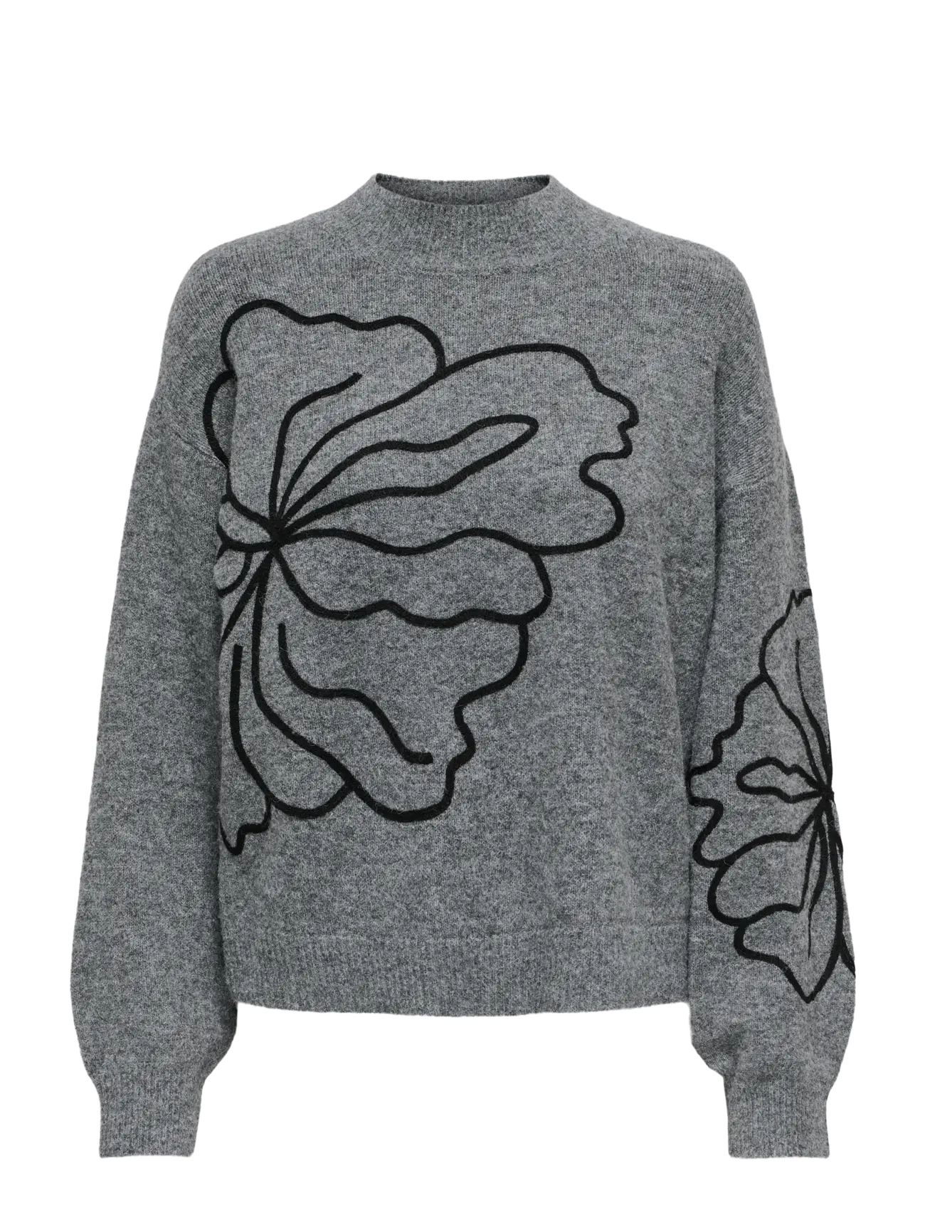 JDY JDYJELLA L/S FLOWER PULLOVER KNT NOOS - Džemprid - DARK GREY MELANGE / grey