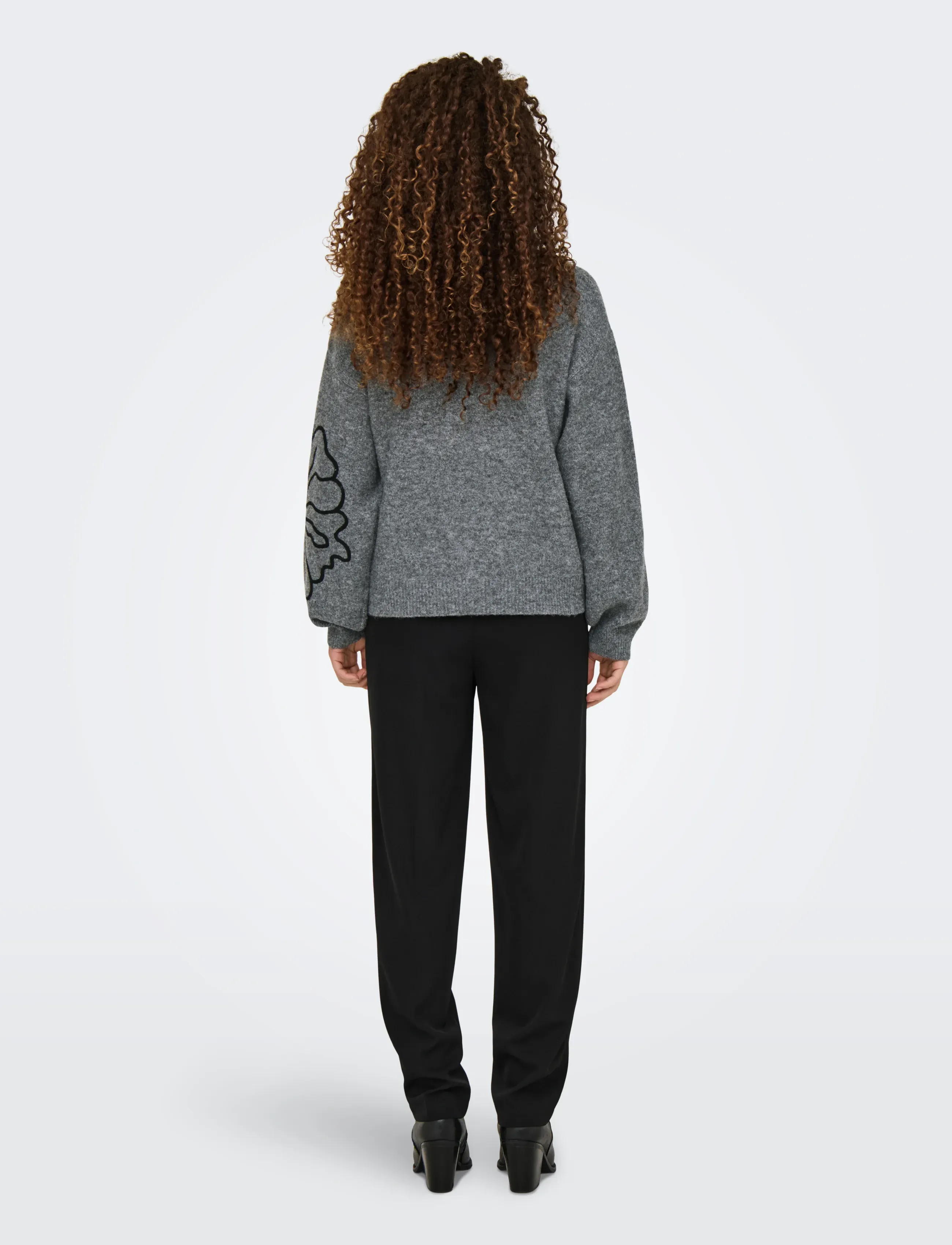 JDY - JDYJELLA L/S FLOWER PULLOVER KNT NOOS - herbstliche kleidung - dark grey melange - 3