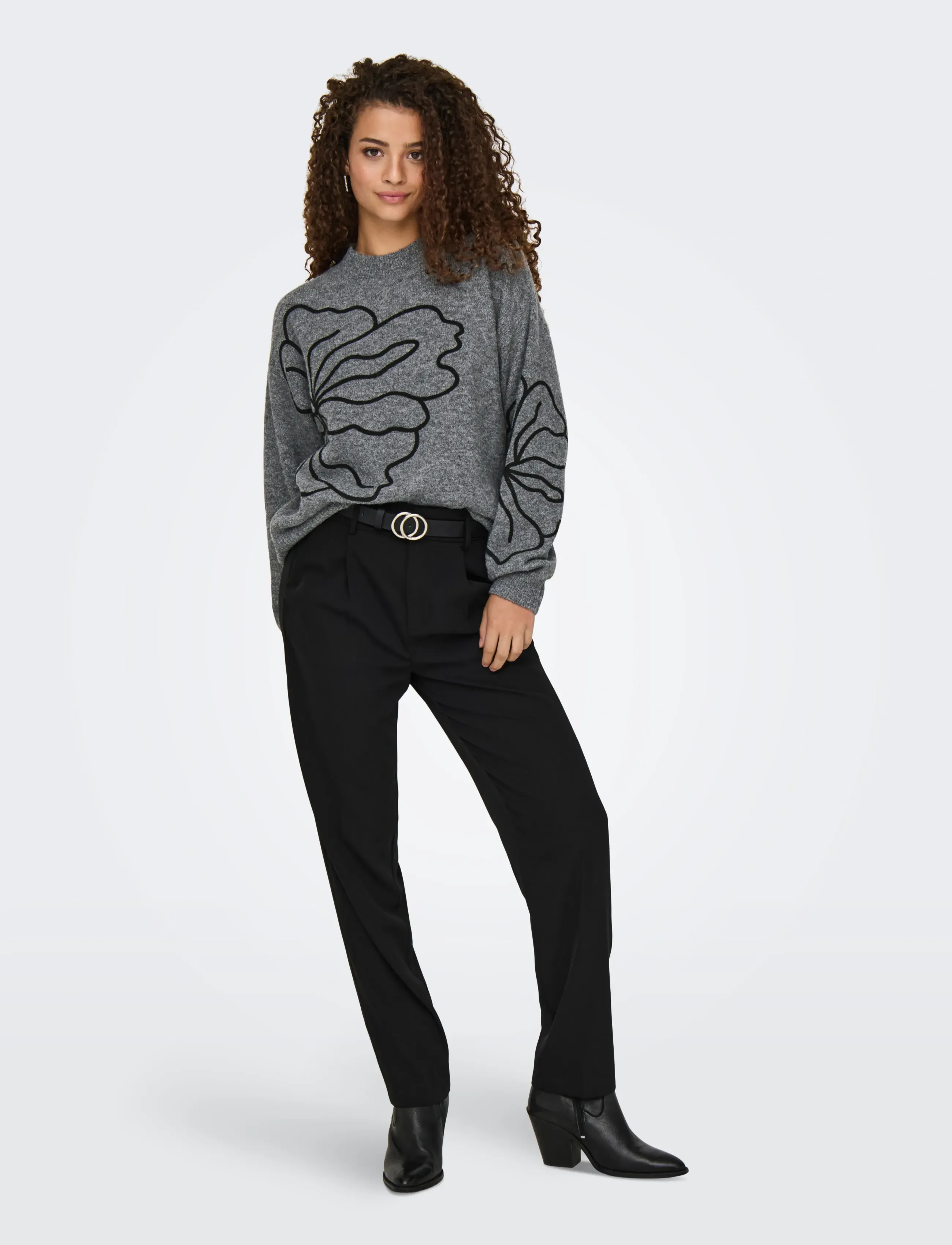 JDY - JDYJELLA L/S FLOWER PULLOVER KNT NOOS - herbstliche kleidung - dark grey melange - 4