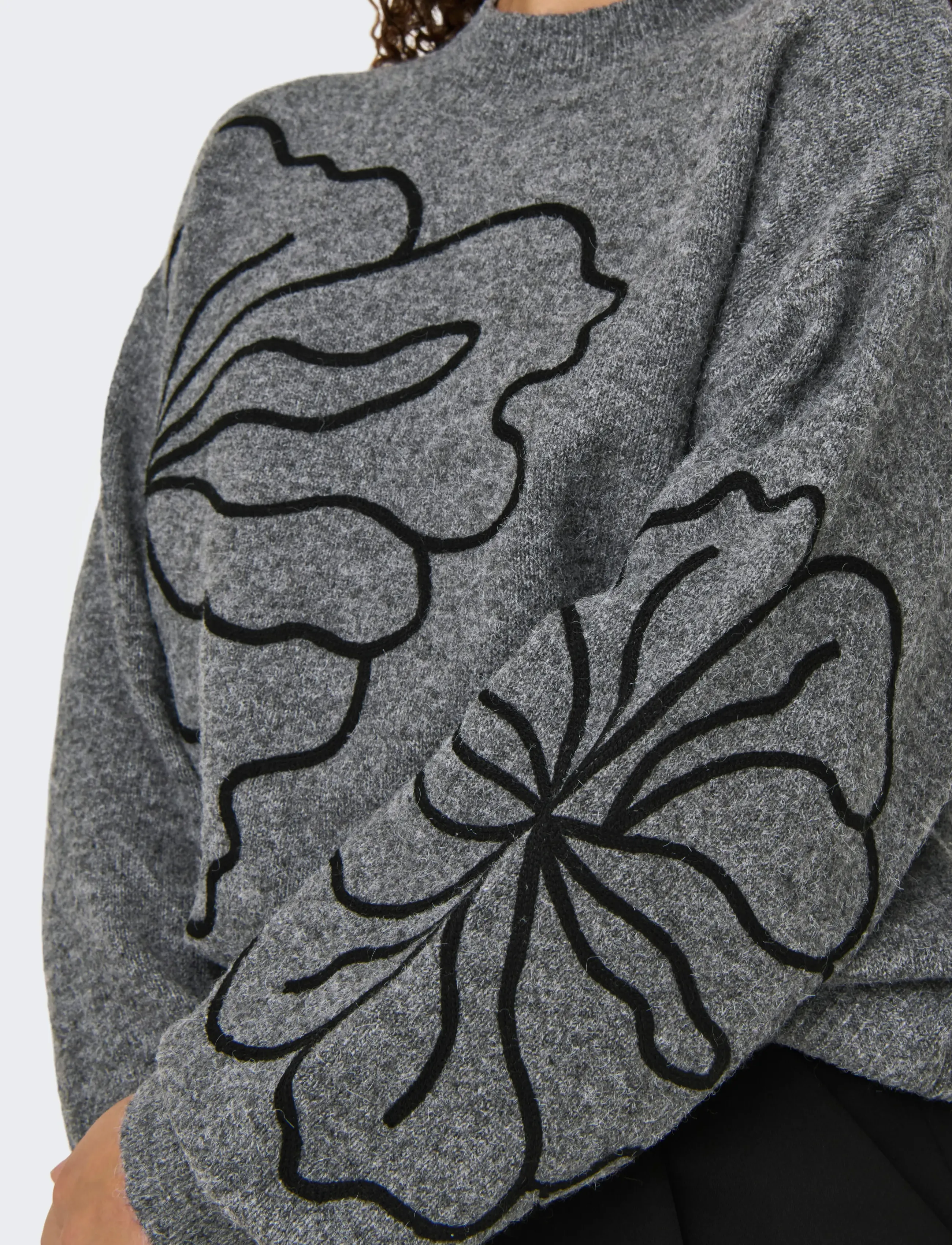 JDY JDYJELLA L/S FLOWER PULLOVER KNT NOOS - Fødselsdag - DARK GREY MELANGE / grey