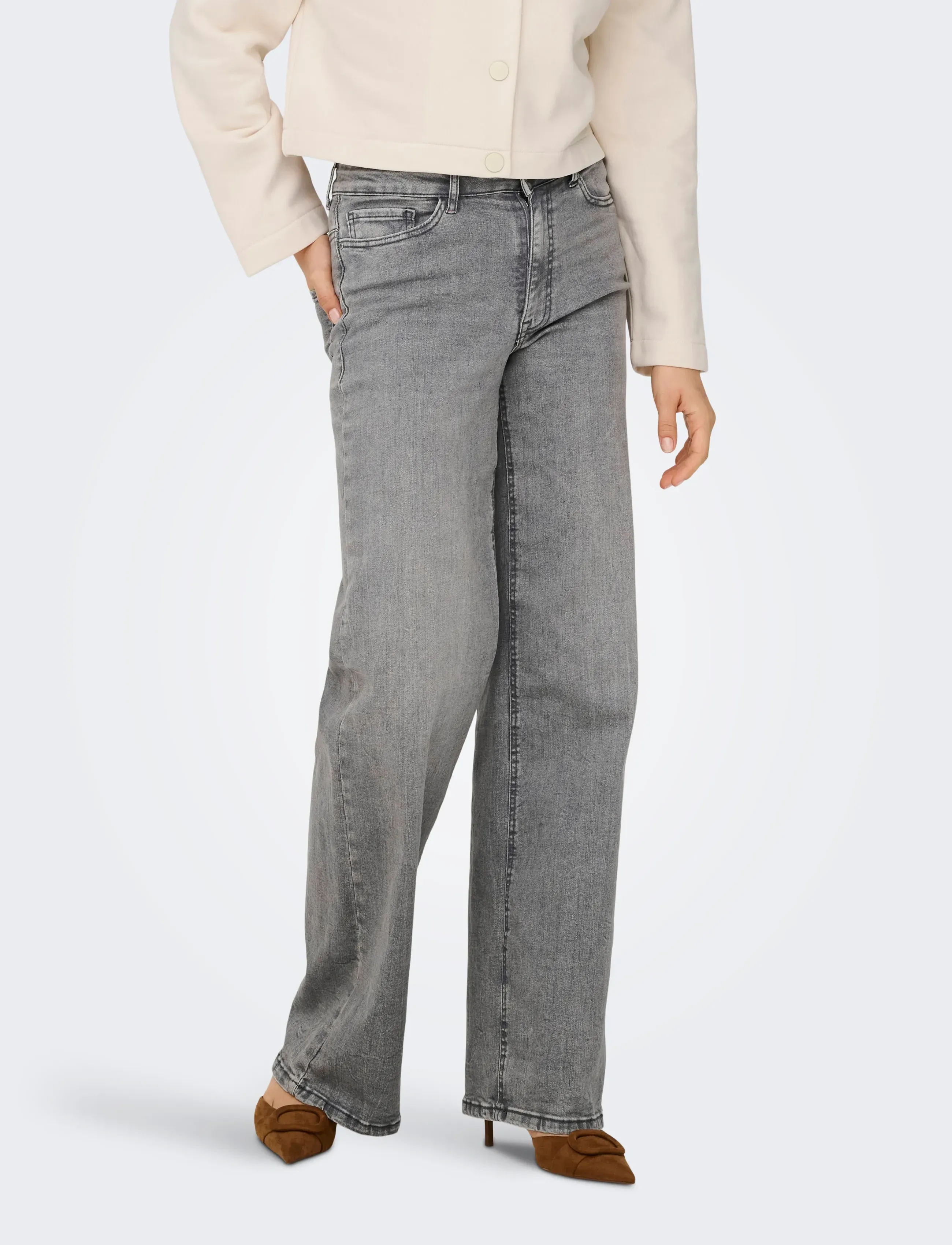JDY JDYFELINA-FINA HW WIDE LT GREY JEANS DNM - Jeans - LIGHT GREY DENIM / grey