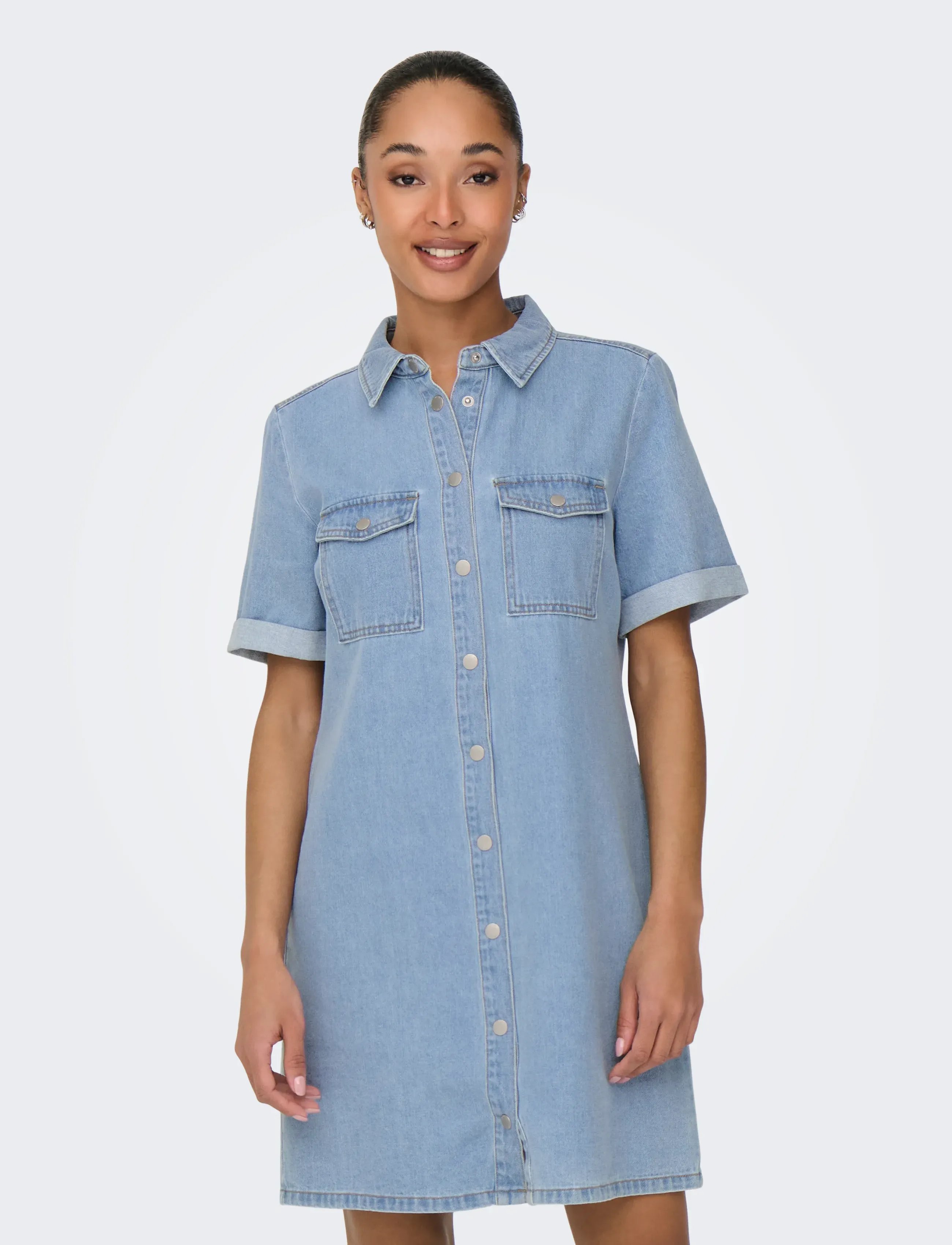 JDY esmee Ss Button Dress Dnm, M, Dresses, Blau - Shirt Frauen