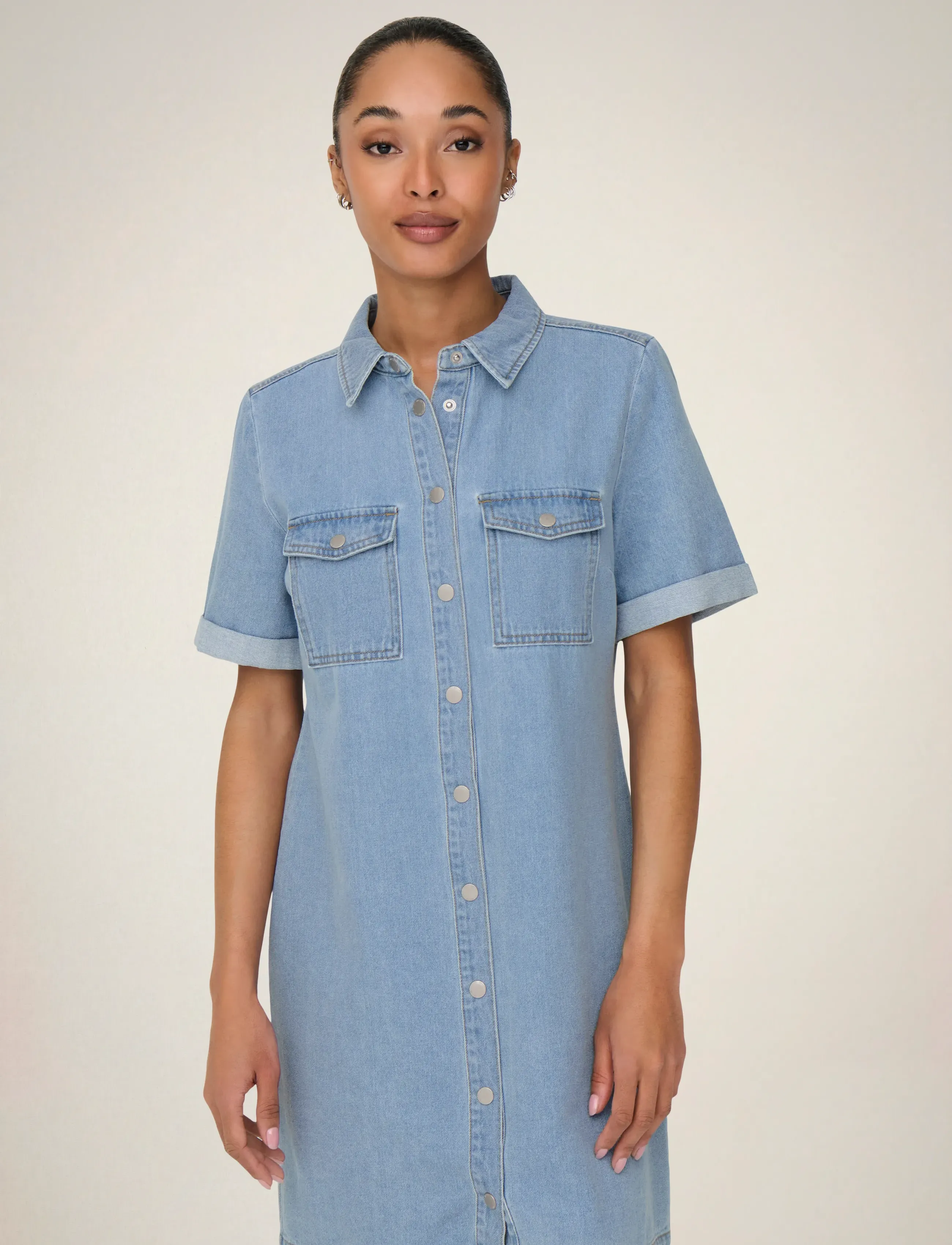 JDY - JDYESMEE SS BUTTON DRESS DNM - särkkleidid - light blue denim - 5