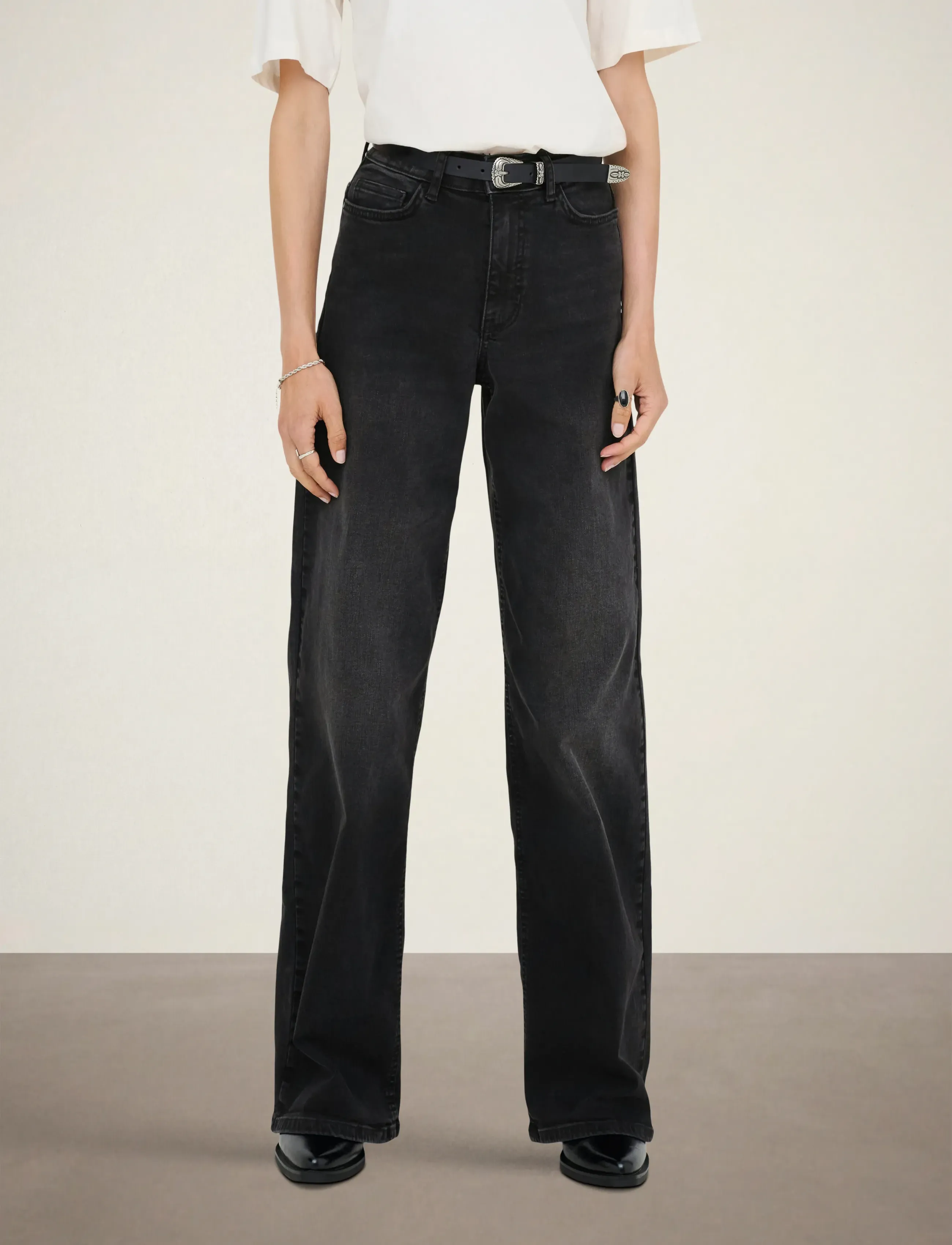 JDY JDYFELINA-FINA HW WIDE BLK JEANSDNM NOOS - Jeans - BLACK DENIM / black