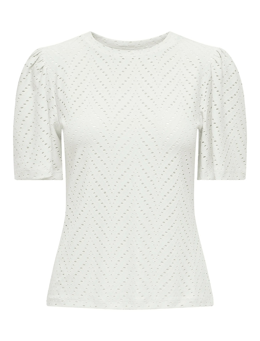 JDY - JDYCARLA CATHINKA S/S TOP JRS NOOS - striktrøjer - cloud dancer - 1