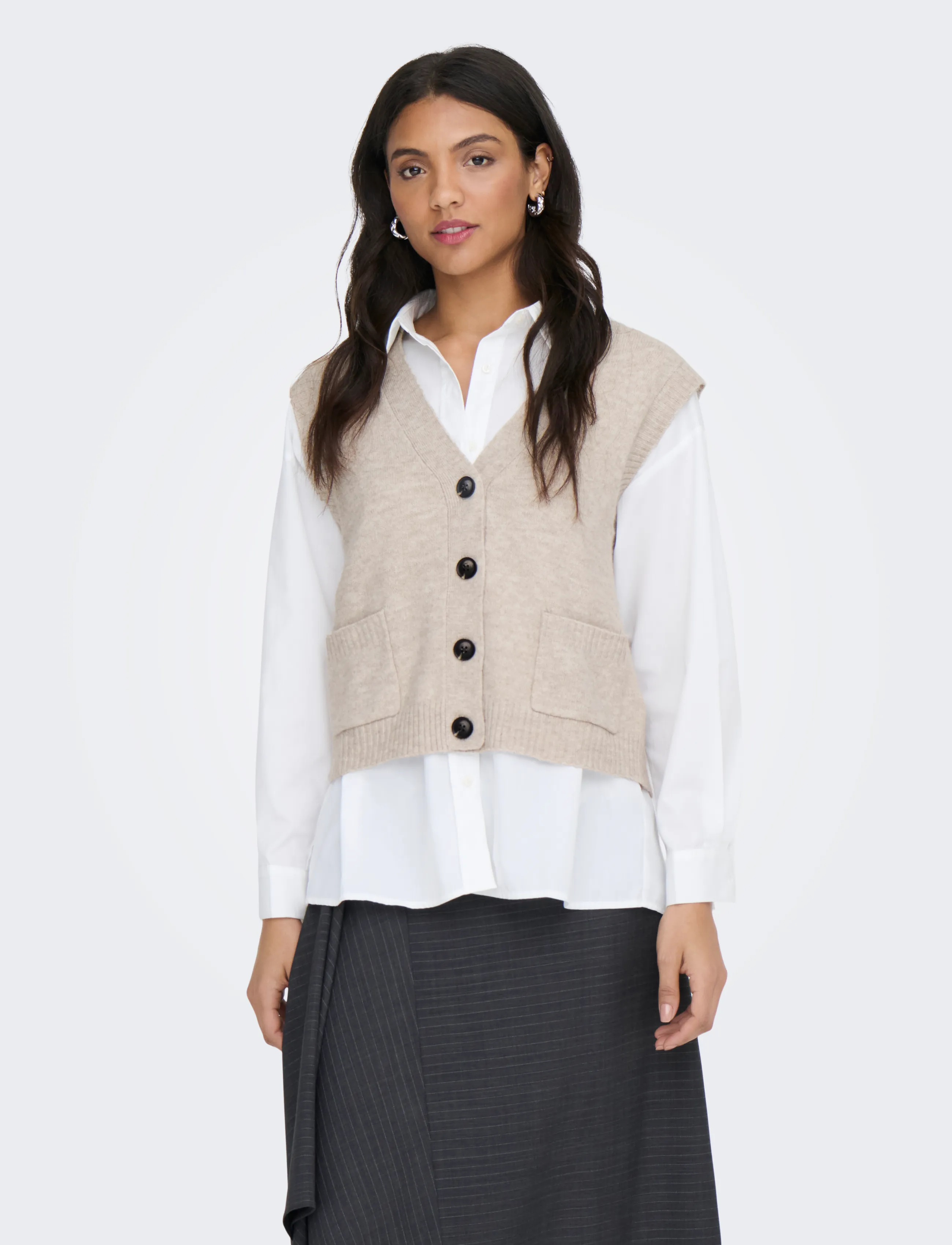 JDY Jdysuper S/L V-Neck Vest Knt Noos, XL, Grey, Veste > Strikkede Veste, Dame