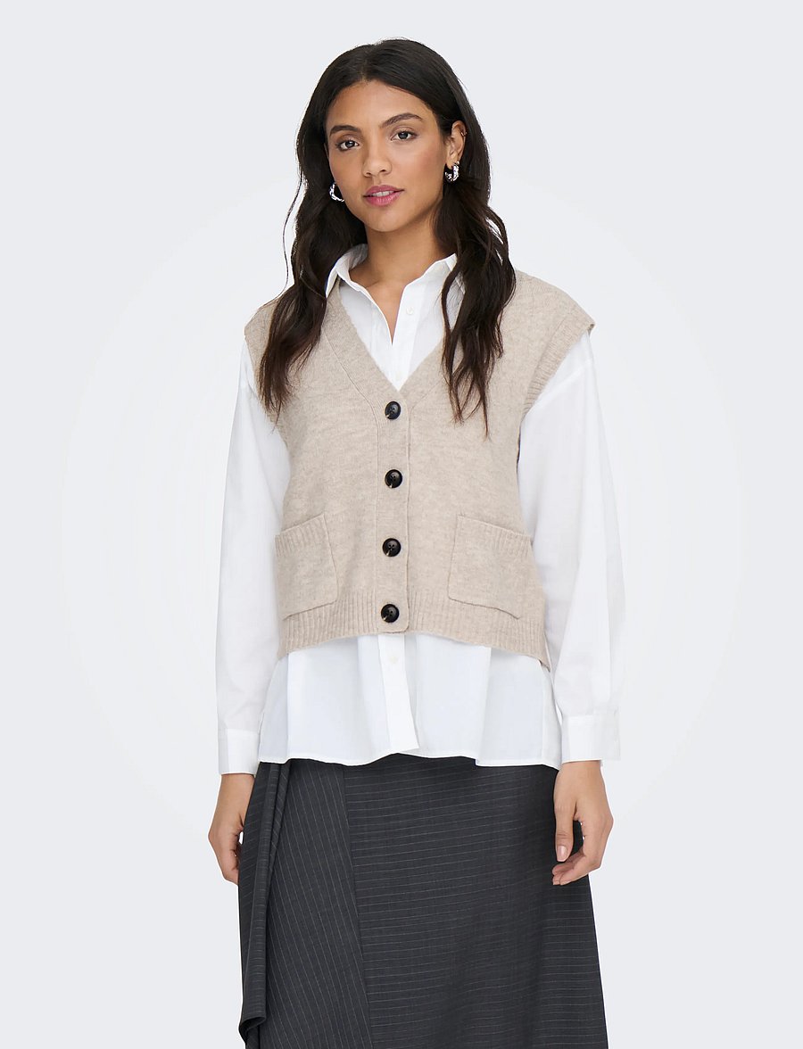 JDY - JDYSUPER S/L V-NECK VEST KNT NOOS - chateau gray - 0