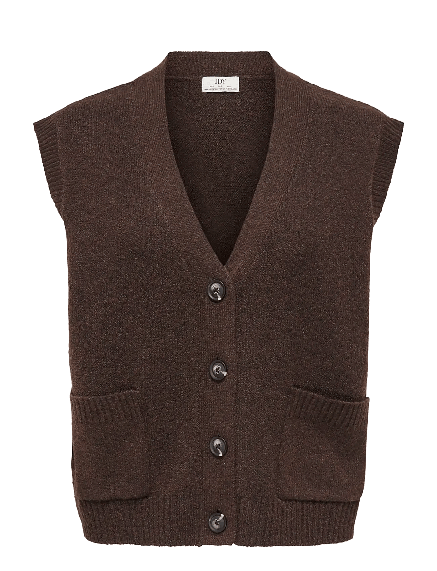JDY - JDYSUPER S/L V-NECK VEST KNT NOOS - stickade västar - coffee bean - 1