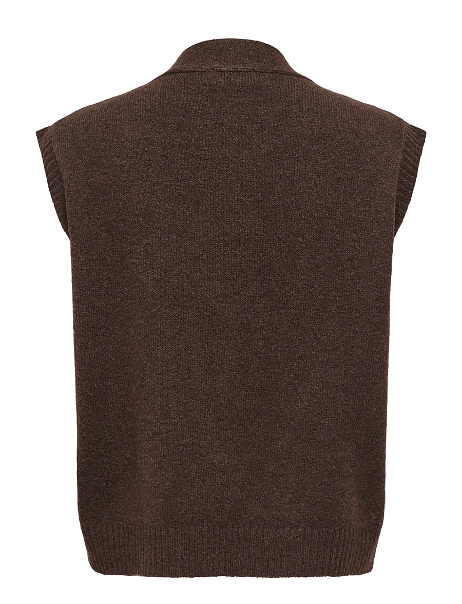 JDY - JDYSUPER S/L V-NECK VEST KNT NOOS - stickade västar - coffee bean - 2