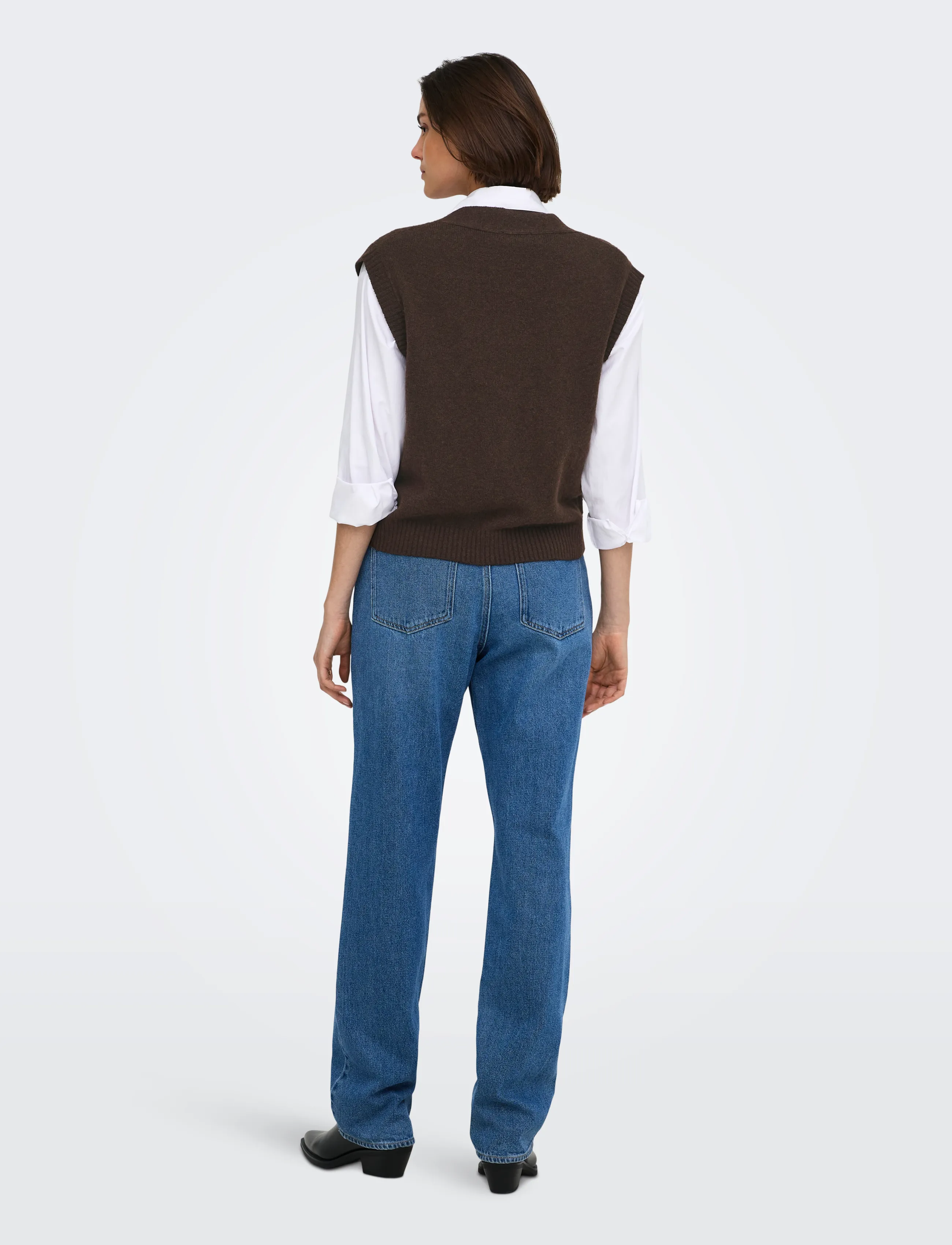 JDY - JDYSUPER S/L V-NECK VEST KNT NOOS - stickade västar - coffee bean - 3
