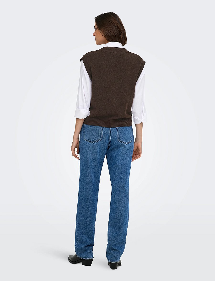 JDY - JDYSUPER S/L V-NECK VEST KNT NOOS - stickade västar - coffee bean - 3