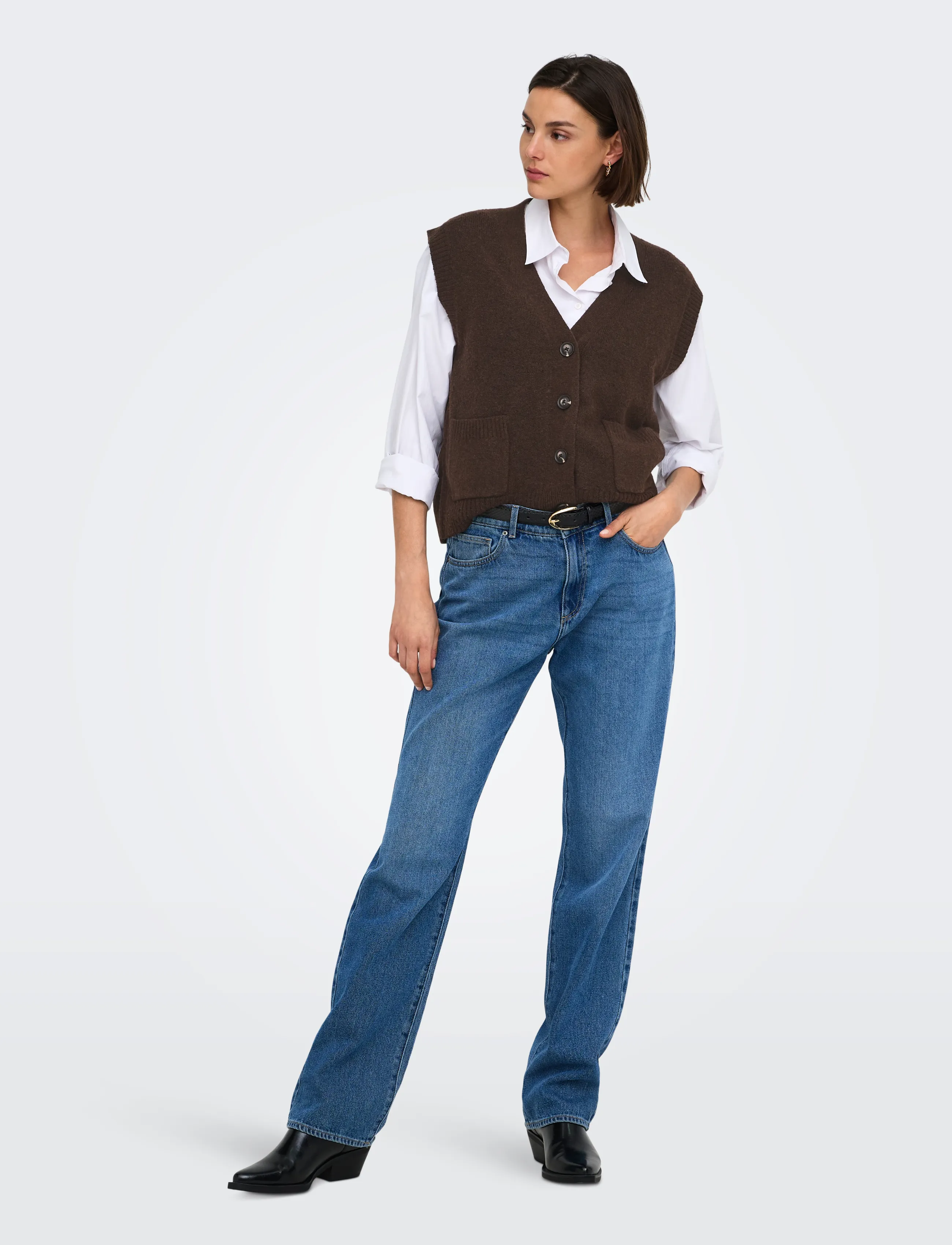 JDY - JDYSUPER S/L V-NECK VEST KNT NOOS - stickade västar - coffee bean - 4