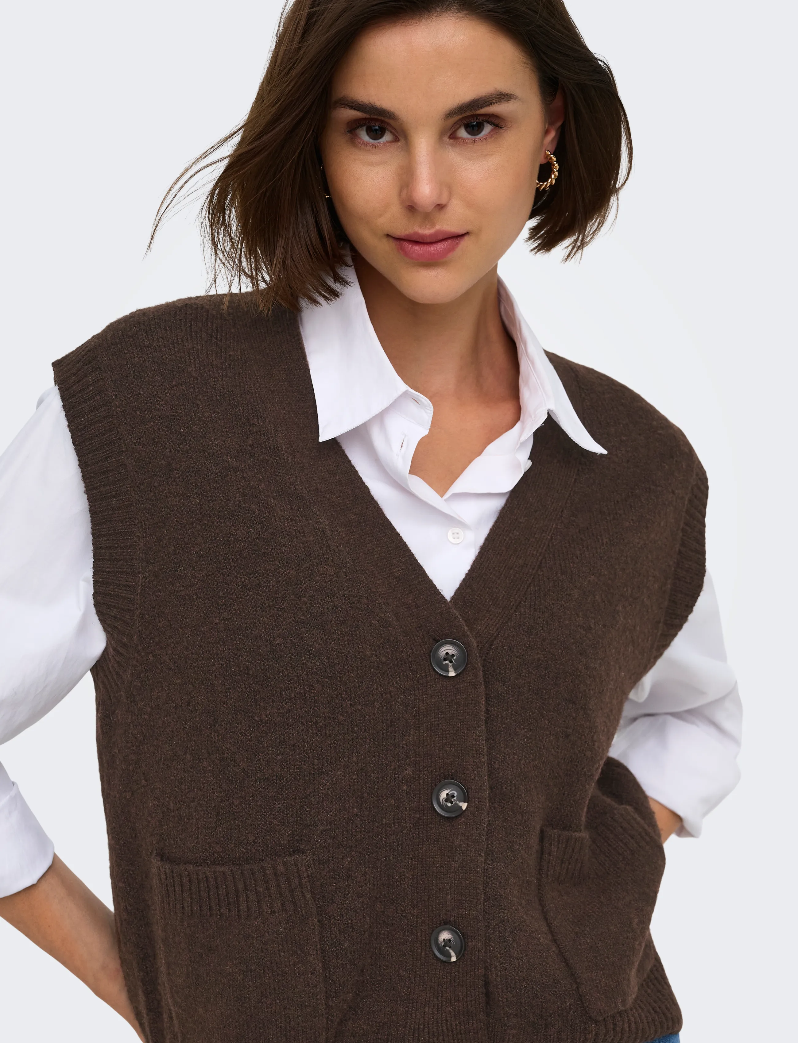 JDY - JDYSUPER S/L V-NECK VEST KNT NOOS - stickade västar - coffee bean - 5