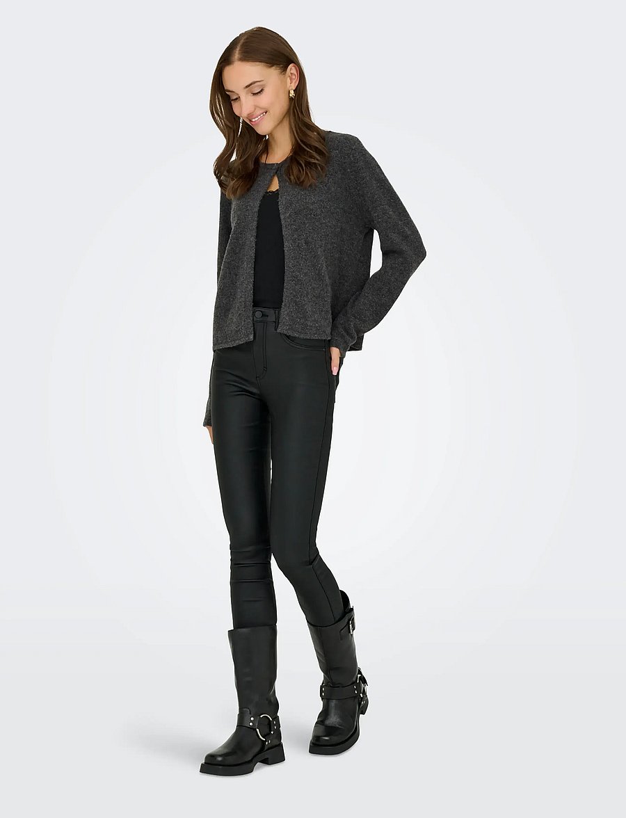 JDY - JDYRUE L/S ONEBUTTON CARDI KNT NOOS - koftor - dark grey melange - 4