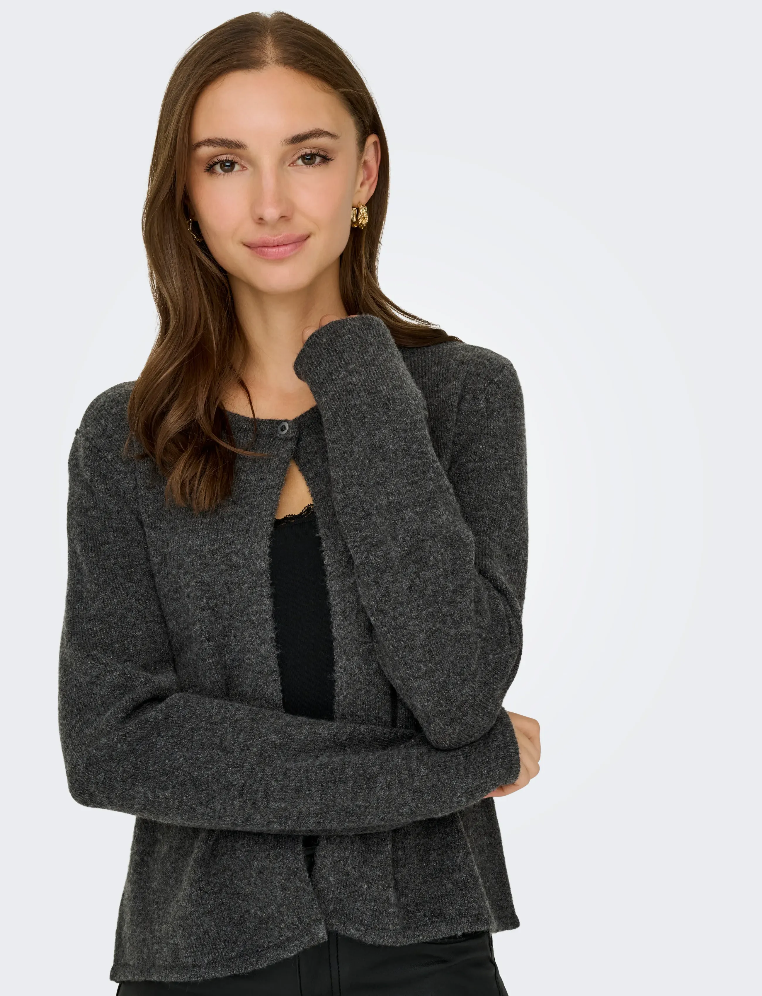 JDY - JDYRUE L/S ONEBUTTON CARDI KNT NOOS - cardigans - dark grey melange - 5