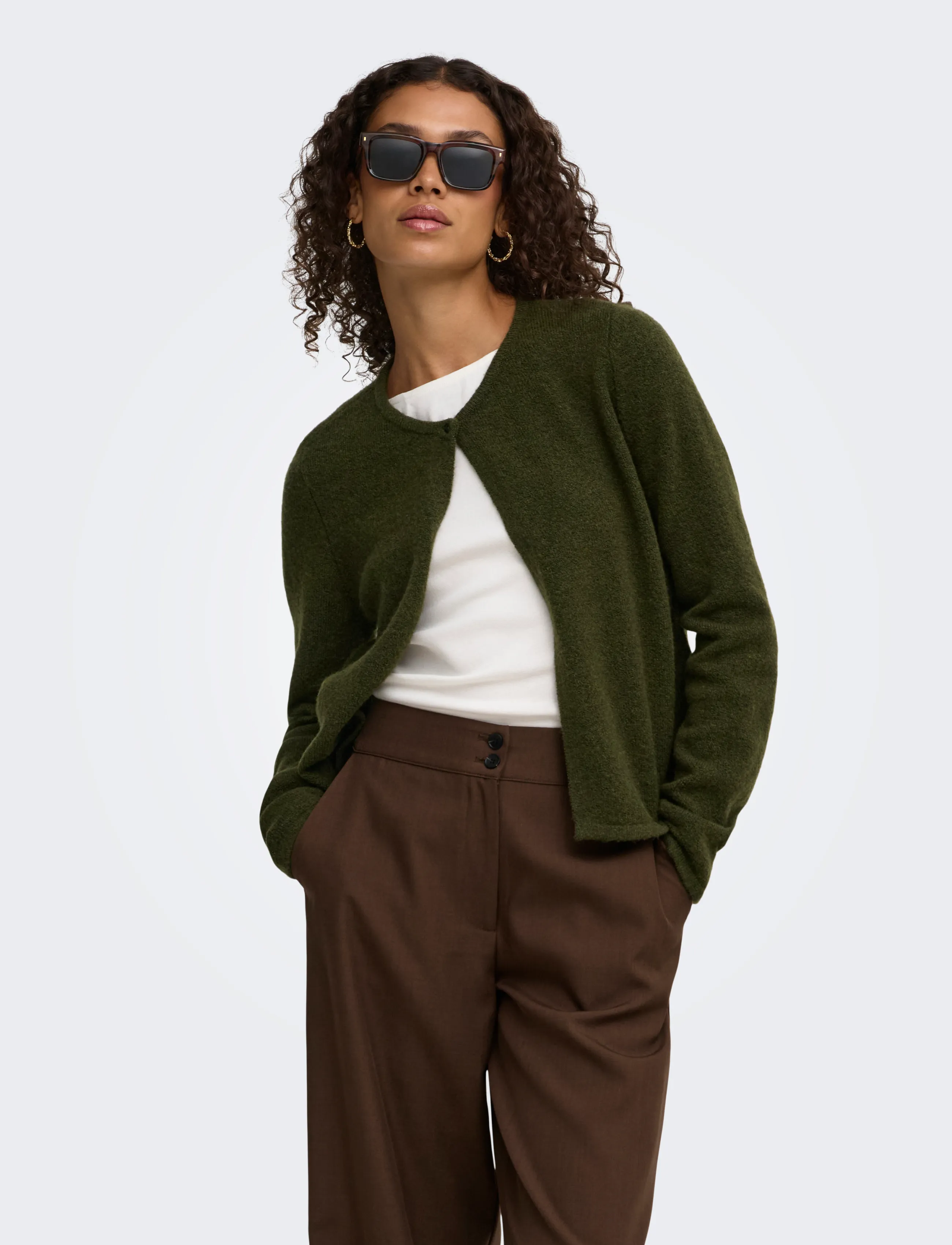 JDY - JDYRUE L/S ONEBUTTON CARDI KNT NOOS - dark olive - 0