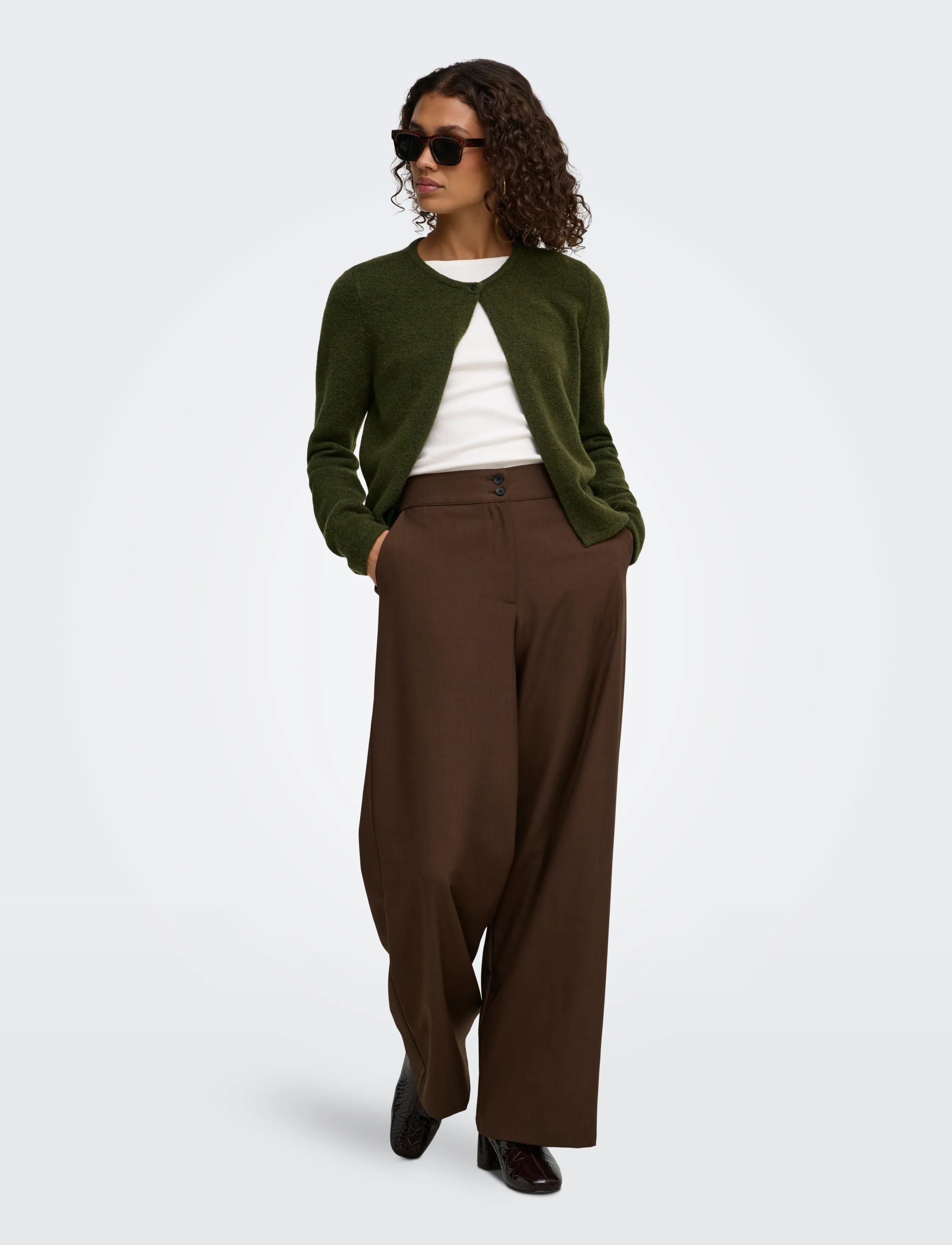 JDY - JDYRUE L/S ONEBUTTON CARDI KNT NOOS - dark olive - 4