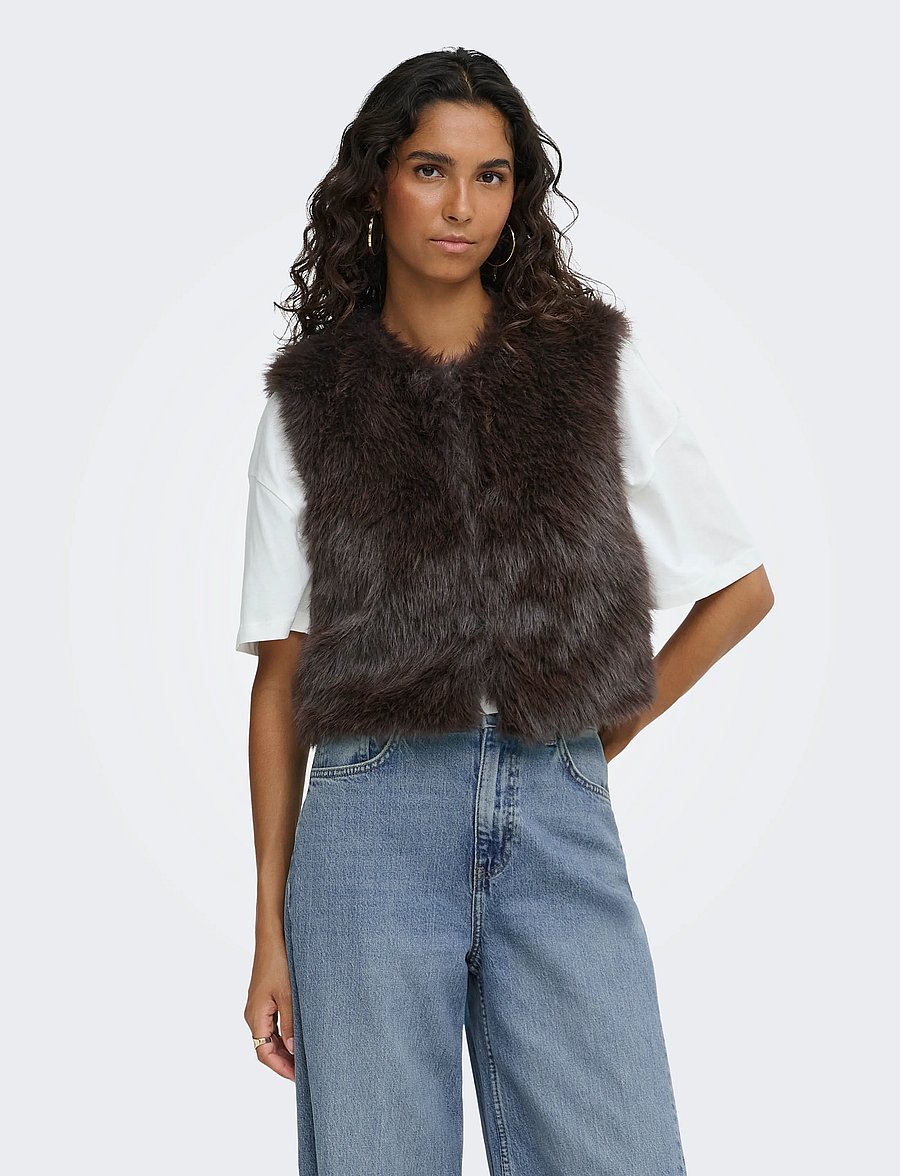 JDY - JDYORA FAUX FUR WAISTCOAT OTW QIQ NOOS - teddy-vestid - chocolate torte - 0