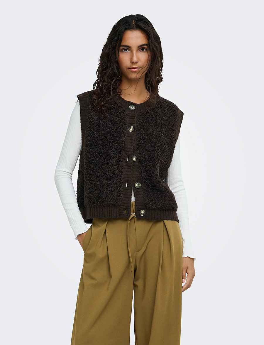 JDY - JDYEIRA LIFE S/L ON BUTTON VEST KNT NOOS - strikveste - chocolate torte - 0