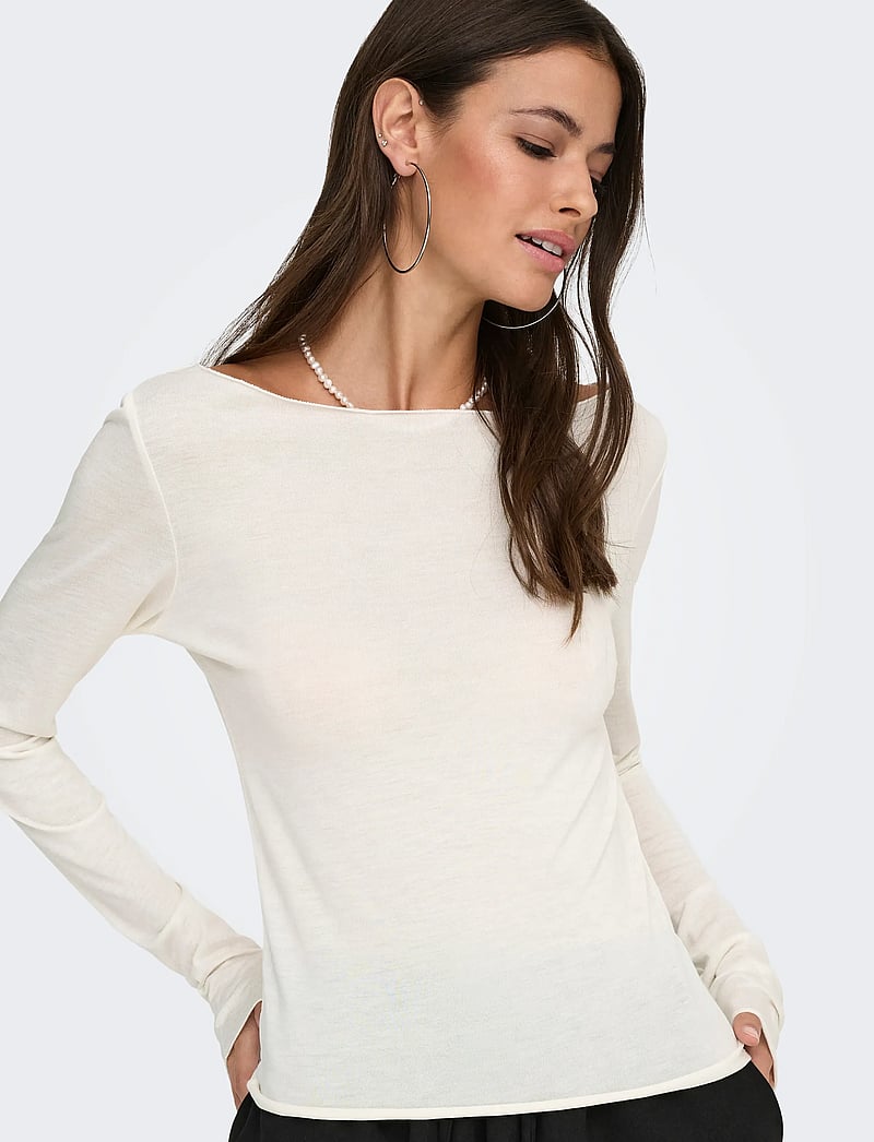 JDY - JDYSUMA WOOLBLEND L/S BOATNECK TOP JRS - stickade tröjor - cloud dancer - 4