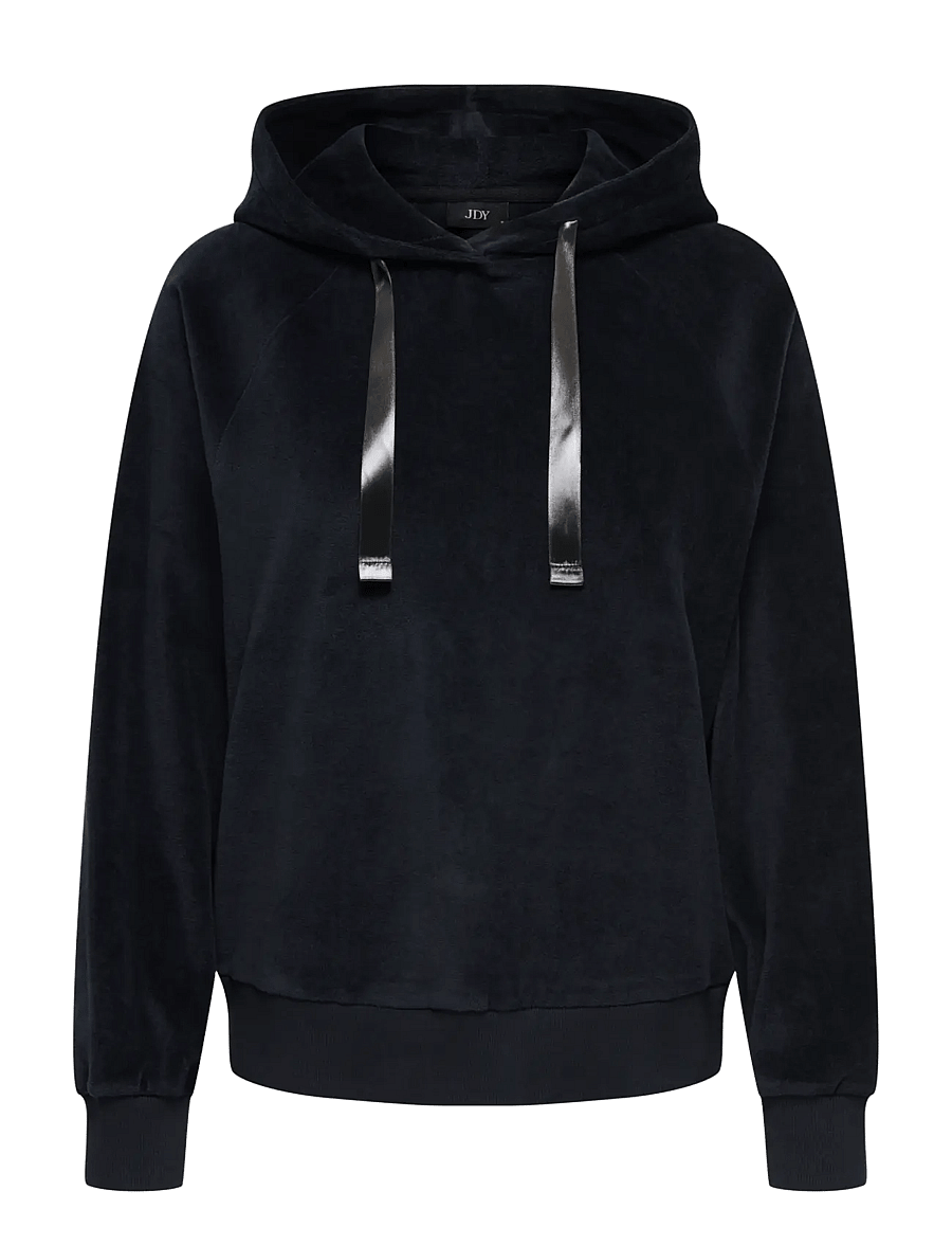 JDY - JDYVIDA L/S VELVET HOODIE TOP JRS DIA - kapuzenpullover - black - 1