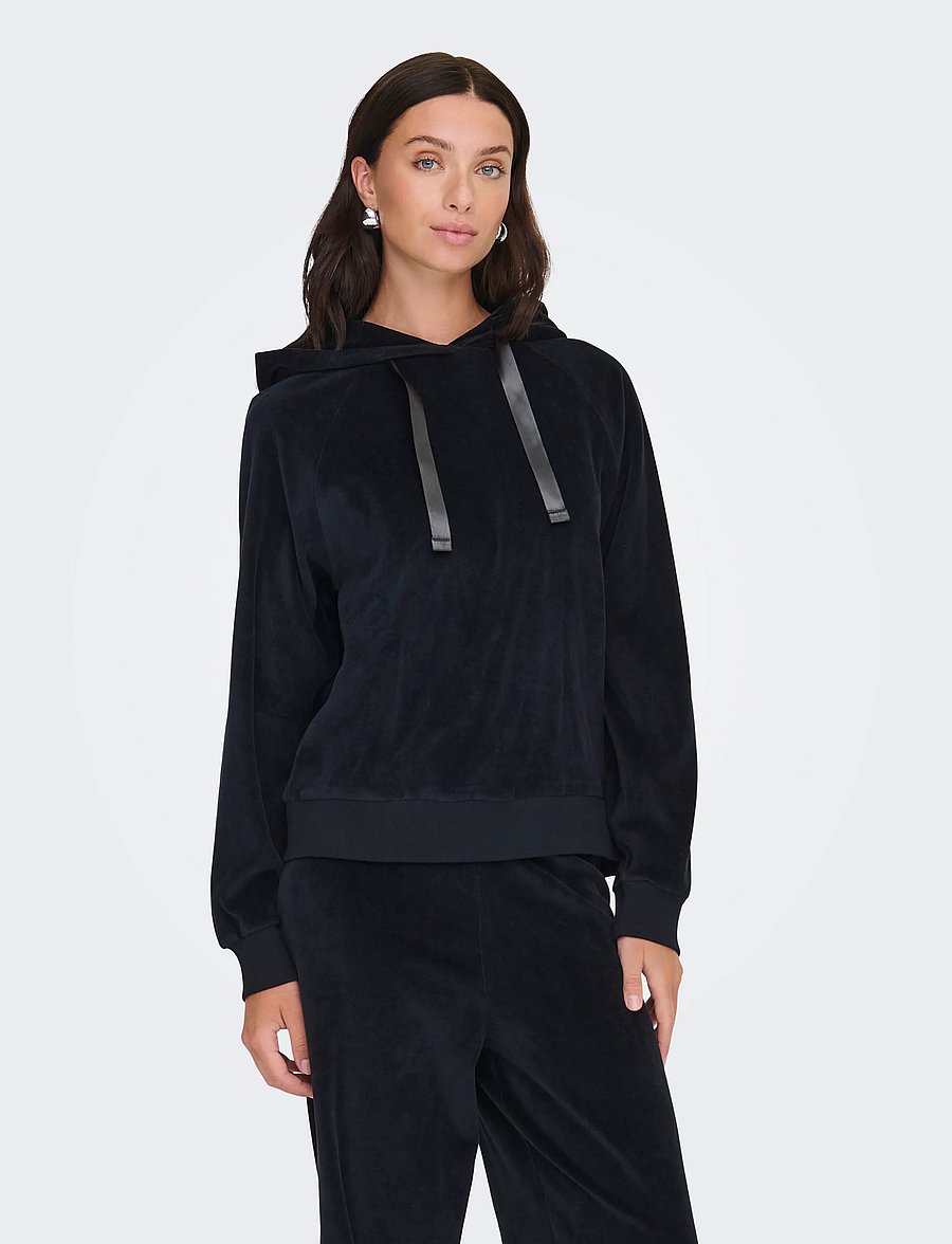 JDY - JDYVIDA L/S VELVET HOODIE TOP JRS DIA - kapuzenpullover - black - 0
