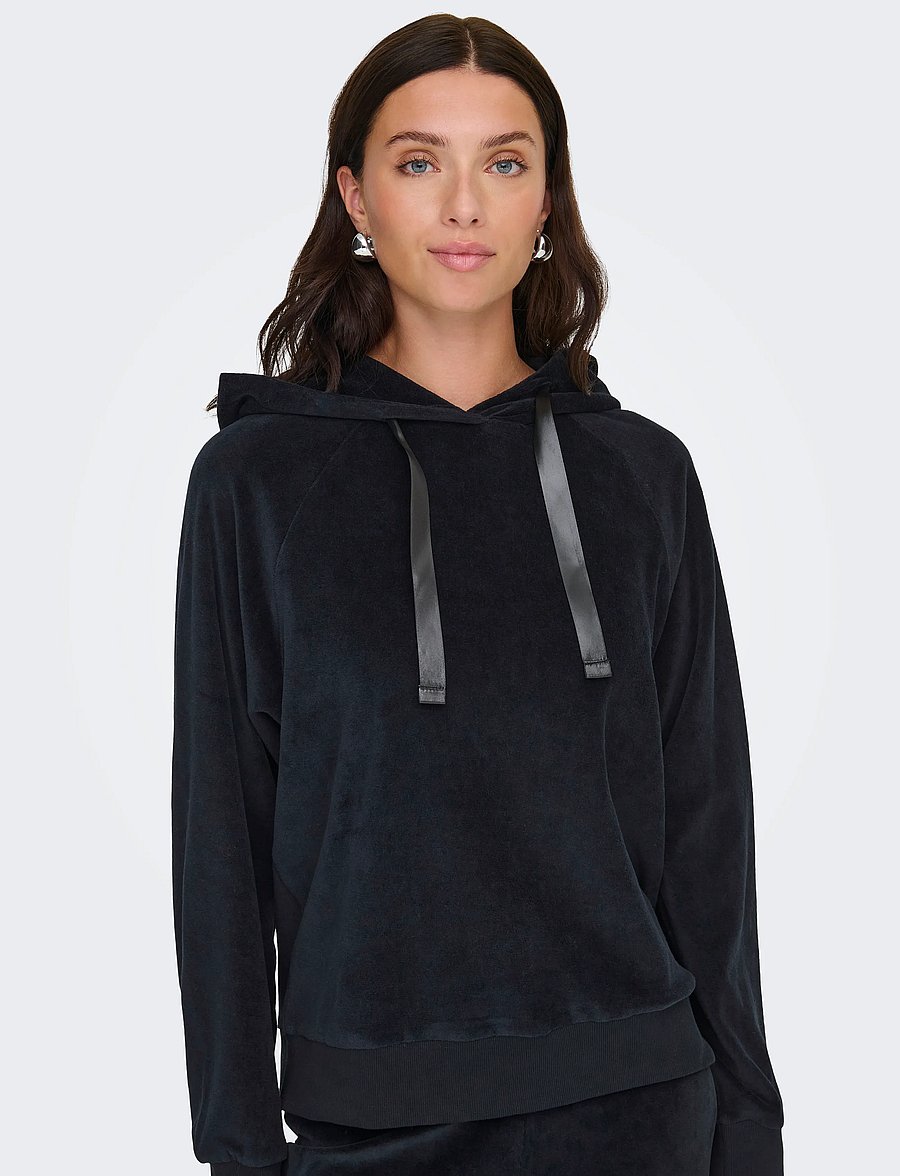 JDY - JDYVIDA L/S VELVET HOODIE TOP JRS DIA - kapuzenpullover - black - 5