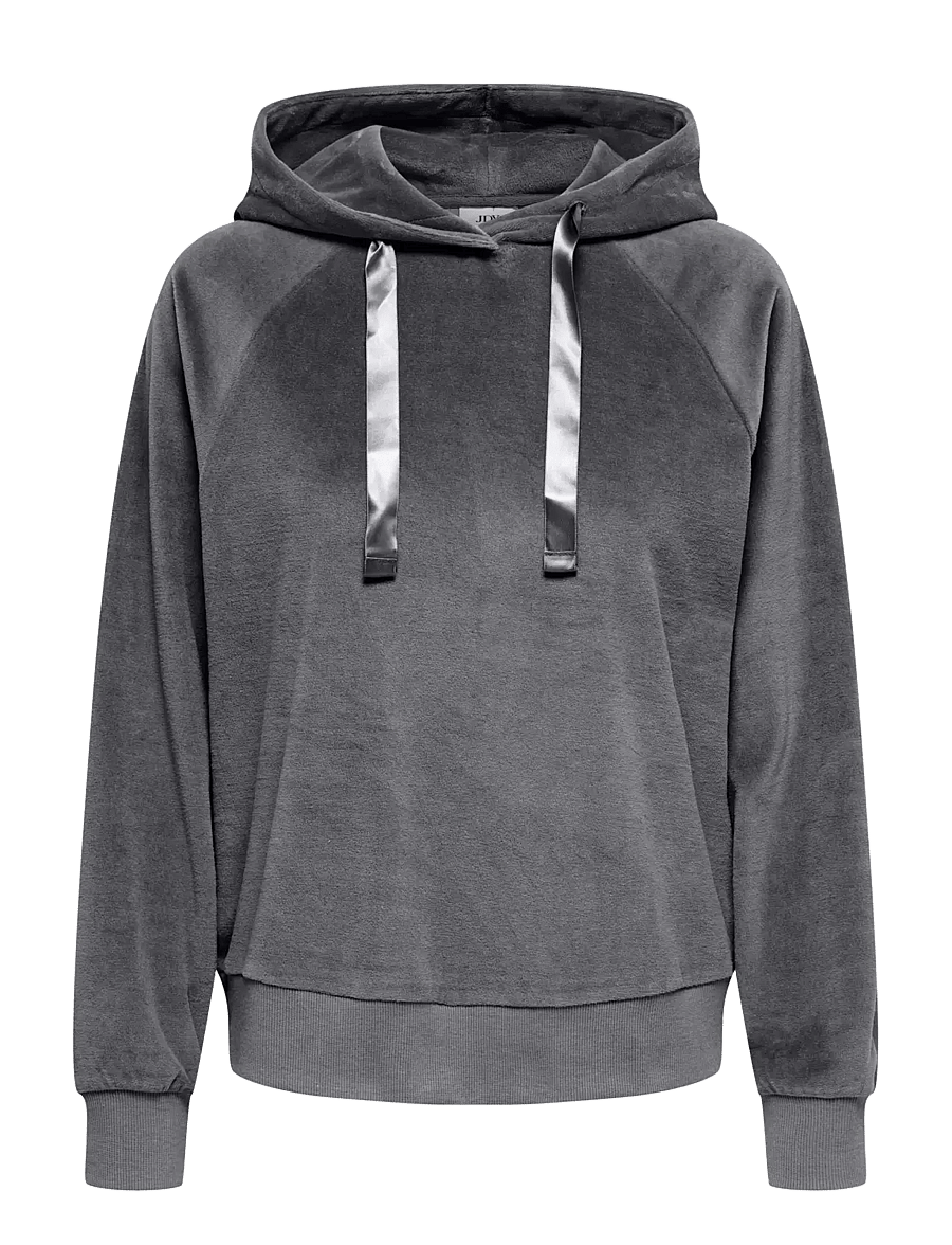 JDY - JDYVIDA L/S VELVET HOODIE TOP JRS DIA - hættetrøjer - dark grey melange - 0