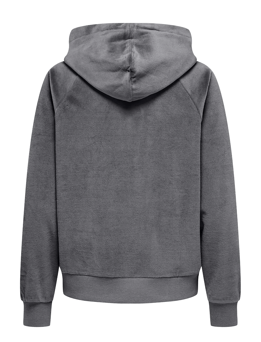 JDY - JDYVIDA L/S VELVET HOODIE TOP JRS DIA - hættetrøjer - dark grey melange - 1