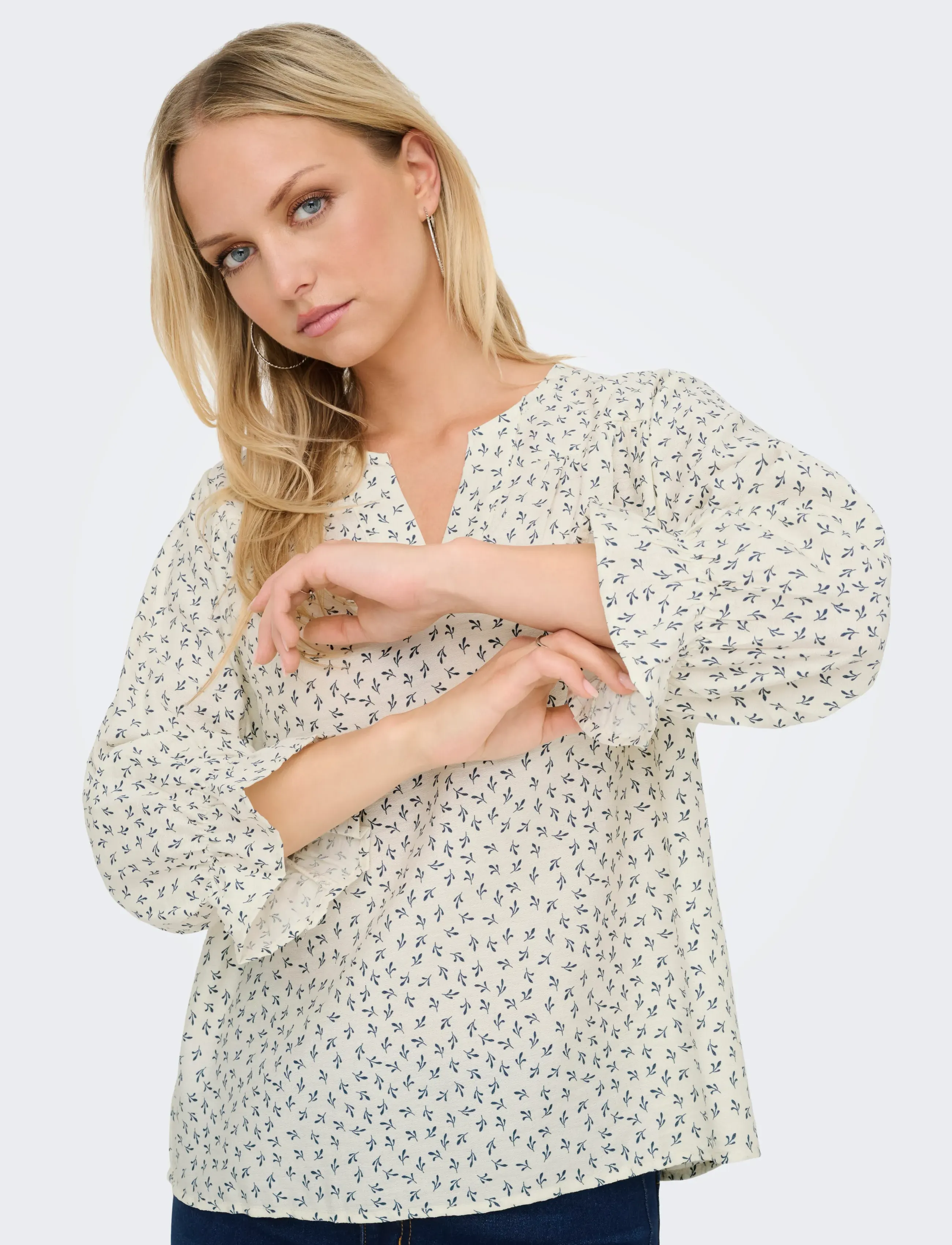 JDY - JDYSKY 3/4 V-NECK TOP WVN EXP - birch - 4