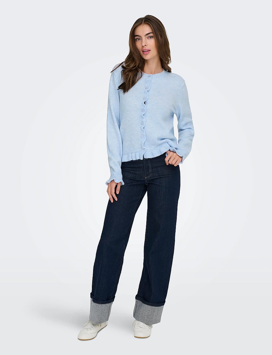 JDY - JDYLETTY L/S ON FRILL CARDIGAN KNT NOOS - gilets - cashmere blue - 0