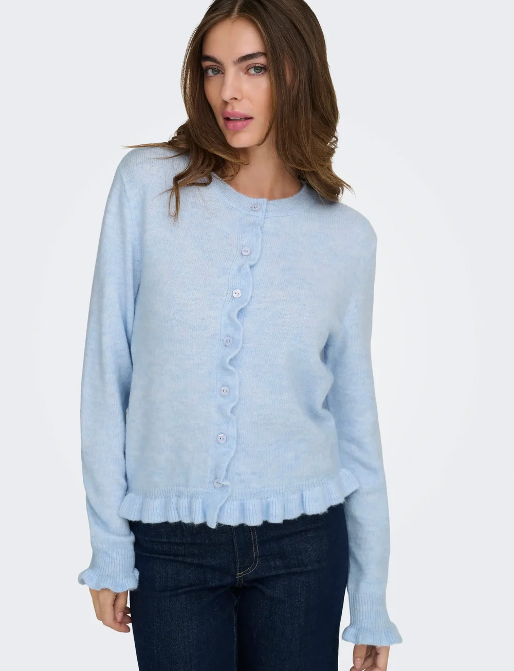 JDY - JDYLETTY L/S ON FRILL CARDIGAN KNT NOOS - kardiganid - cashmere blue - 5