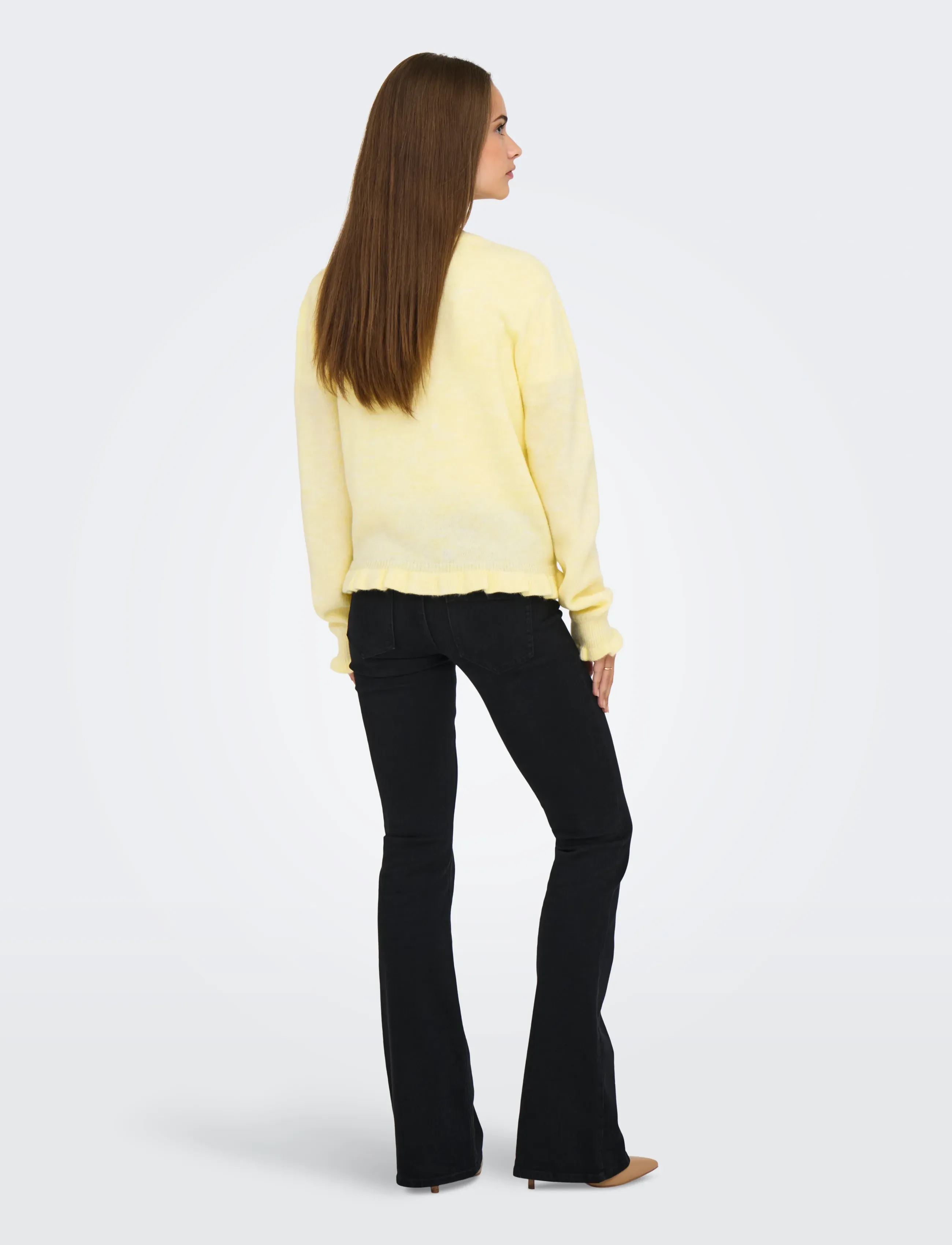 JDY - JDYLETTY L/S ON FRILL CARDIGAN KNT NOOS - gilets - pastel yellow - 3